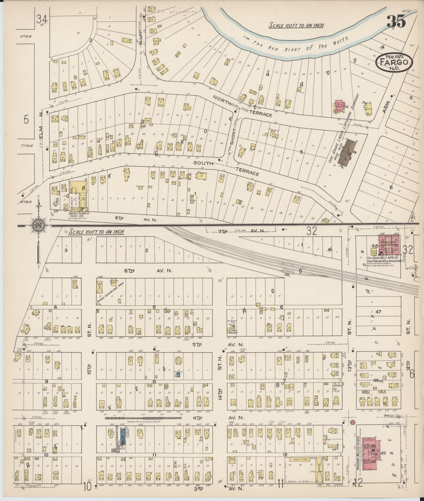 Sanborn Fire Insurance Map from Fargo, Cass County, North Dakota (1922), Sheet #0035 - Historic Sanborn Fire Insurance Map Print, vintage old map wall art, antique decor, genealogy gift, North Dakota North Dakota map