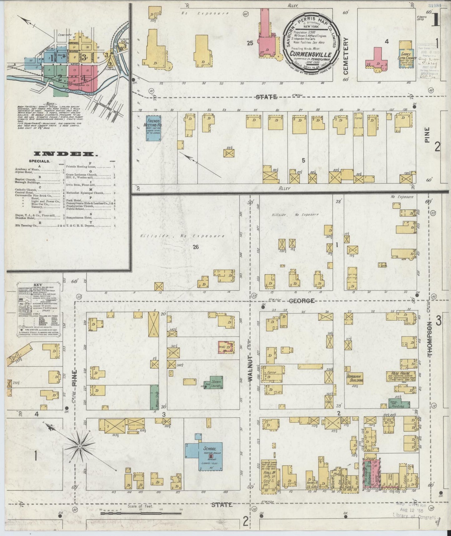 Sanborn Fire Insurance Map from Curwensville, Clearfield County, Pennsylvania (1900), Sheet #0001 - Historic Sanborn Fire Insurance Map Print, vintage old map wall art, antique decor, genealogy gift, Pennsylvania Pennsylvania map