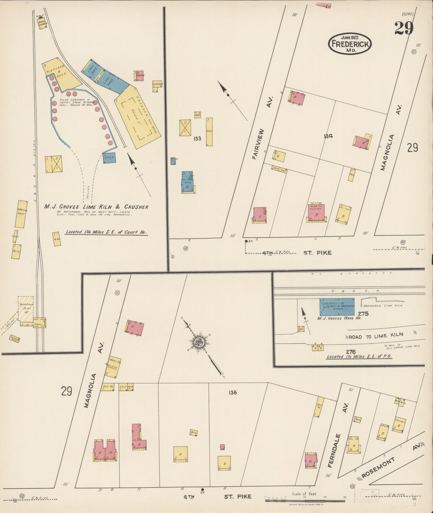 Sanborn Fire Insurance Map from Frederick, Frederick County, Maryland (1922), Sheet #0029 - Historic Sanborn Fire Insurance Map Print, vintage old map wall art