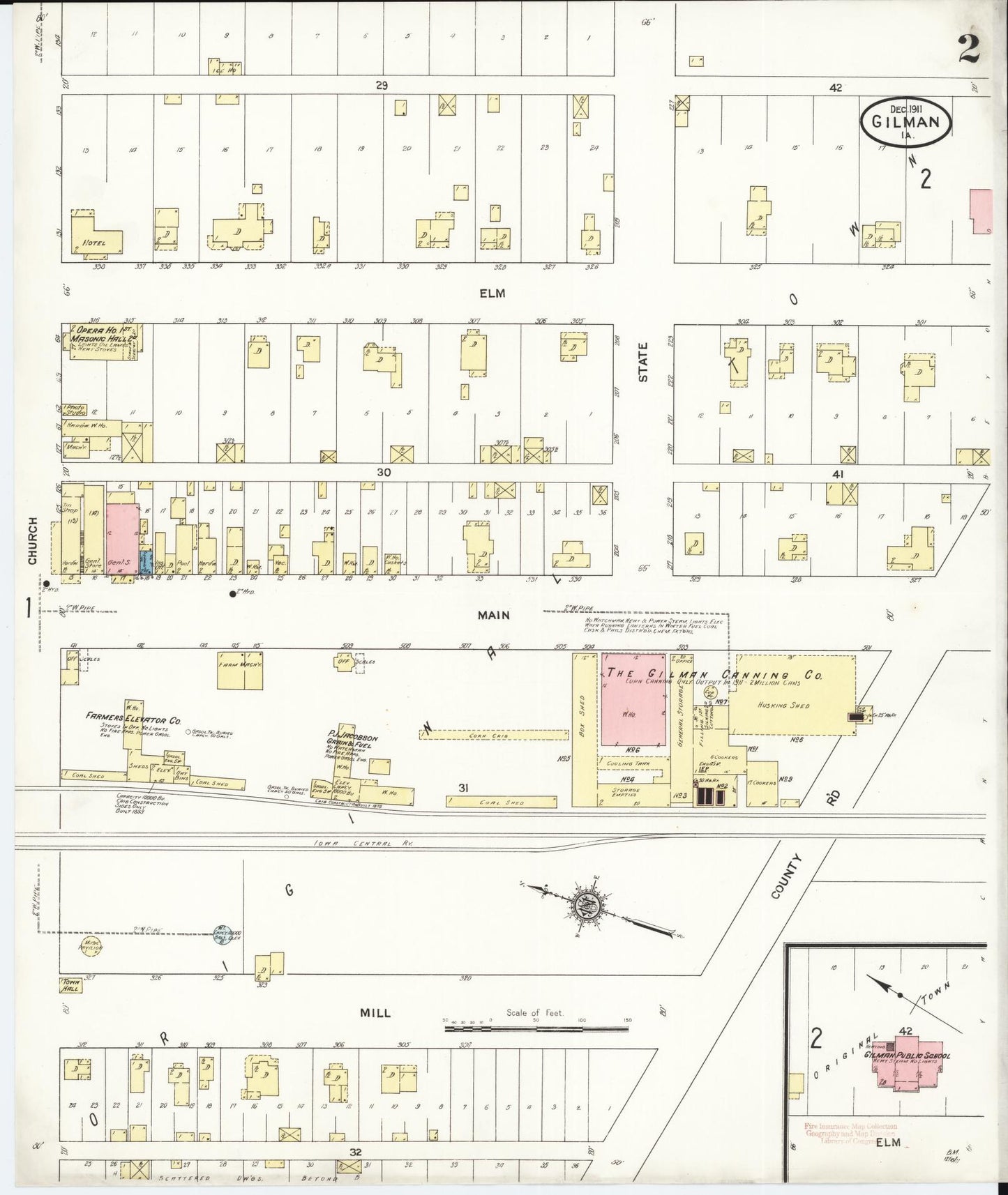 Sanborn Fire Insurance Map from Gilman, Marshall County, Iowa (1911), Sheet #0002 - Historic Sanborn Fire Insurance Map Print, vintage old map wall art