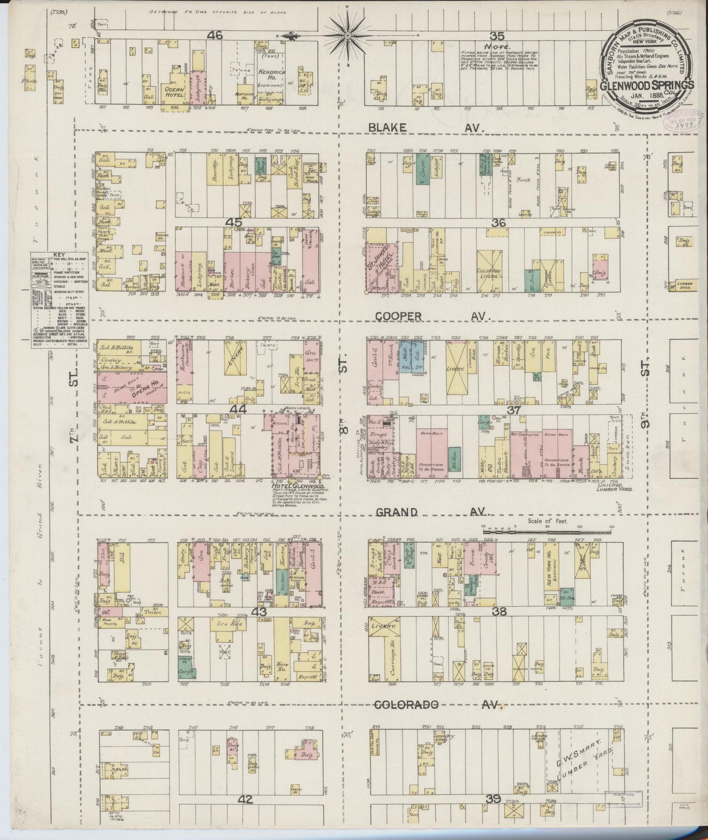 Sanborn Fire Insurance Map from Glenwood Springs, Garfield County, Colorado (1888), Sheet #0001 - Historic Sanborn Fire Insurance Map Print, vintage old map wall art, antique decor, genealogy gift, Colorado Colorado map