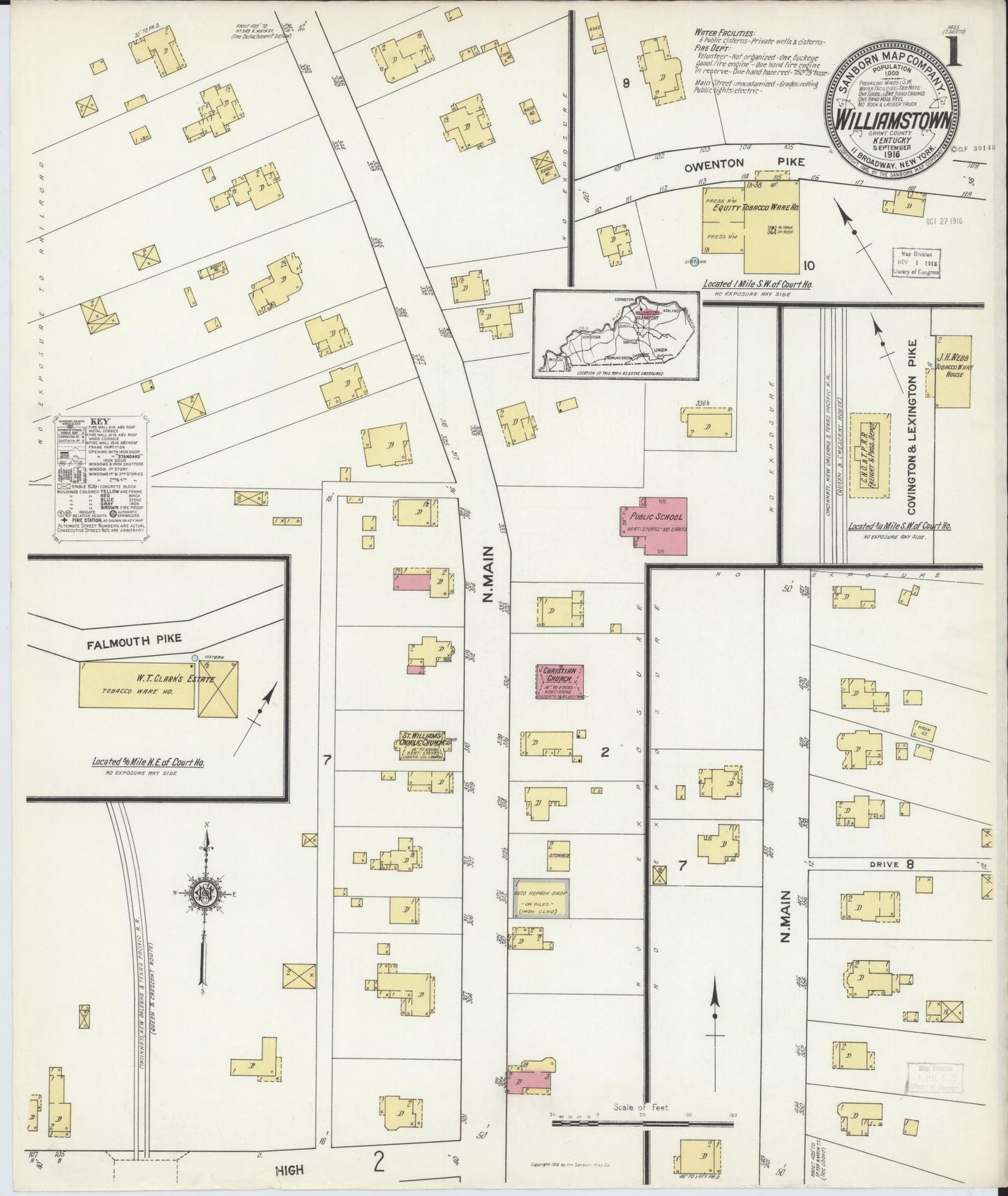 Sanborn Fire Insurance Map from Williamstown, Grant County, Kentucky. (1916) – Historic Sanborn Fire Insurance Map Print