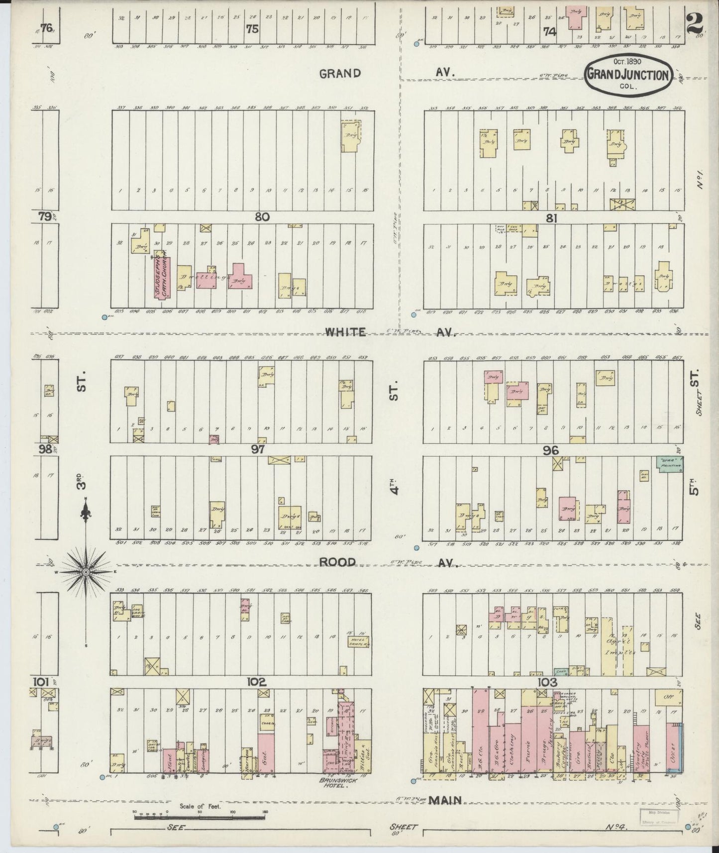 Sanborn Fire Insurance Map from Grand Junction, Mesa County, Colorado (1890), Sheet #0002 - Historic Sanborn Fire Insurance Map Print, vintage old map wall art, antique decor, genealogy gift, Colorado Colorado map