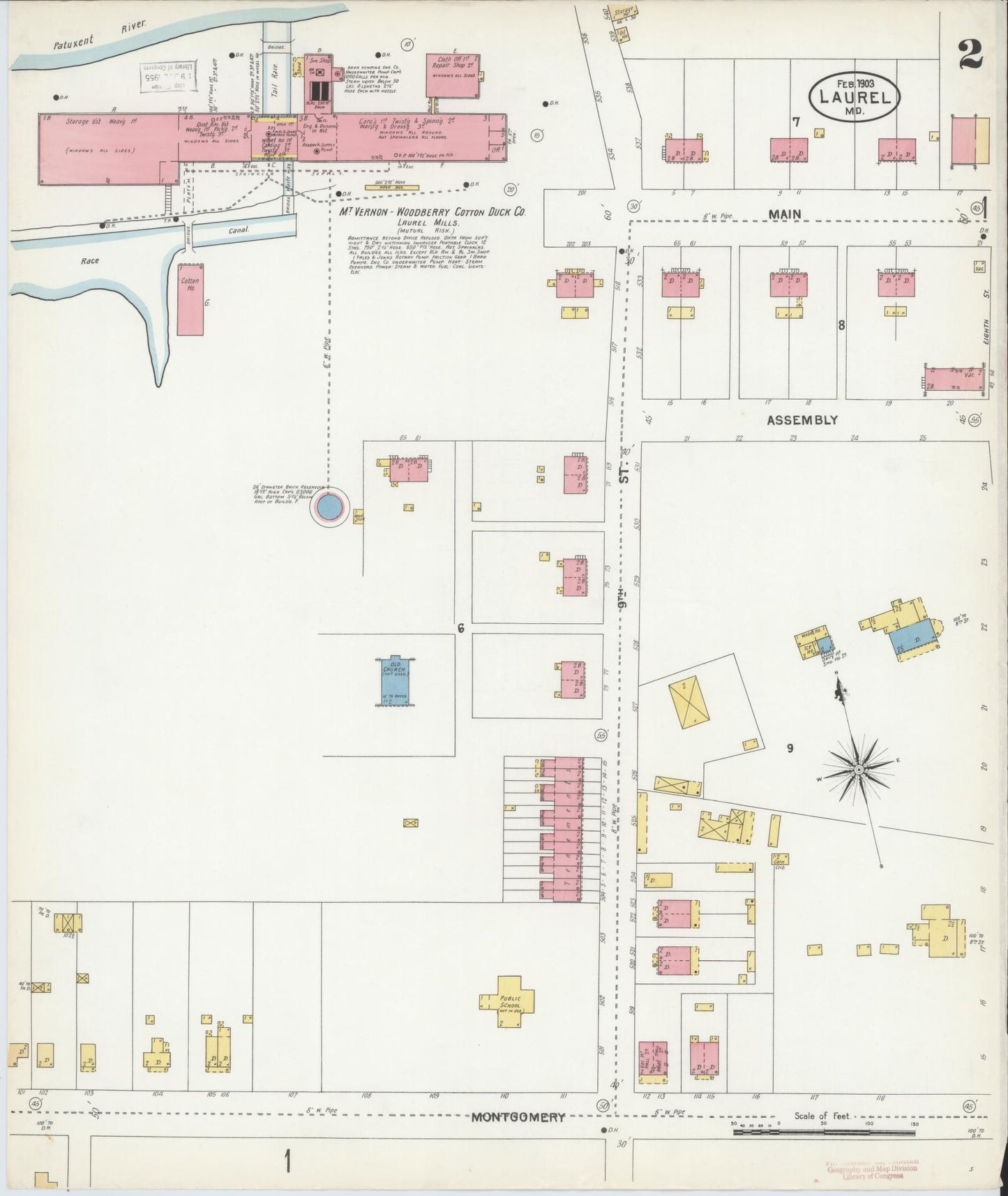 Sanborn Fire Insurance Map from Laurel, Prince Georges County, Maryland (1903), Sheet #0002 - Historic Sanborn Fire Insurance Map Print, vintage old map wall art