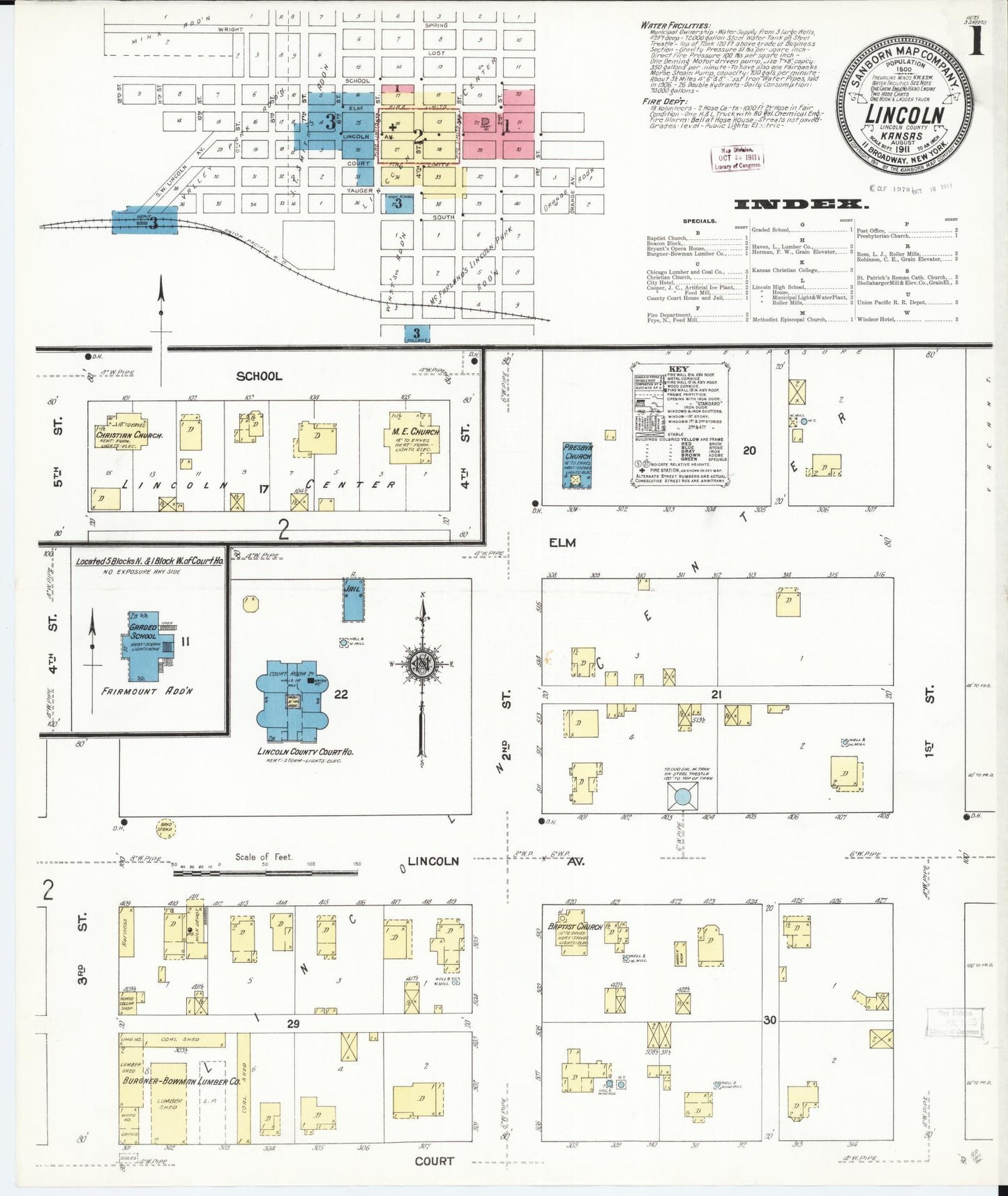 Sanborn Fire Insurance Map from Lincoln, Lincoln County, Kansas. (1911) – Historic Sanborn Fire Insurance Map Print