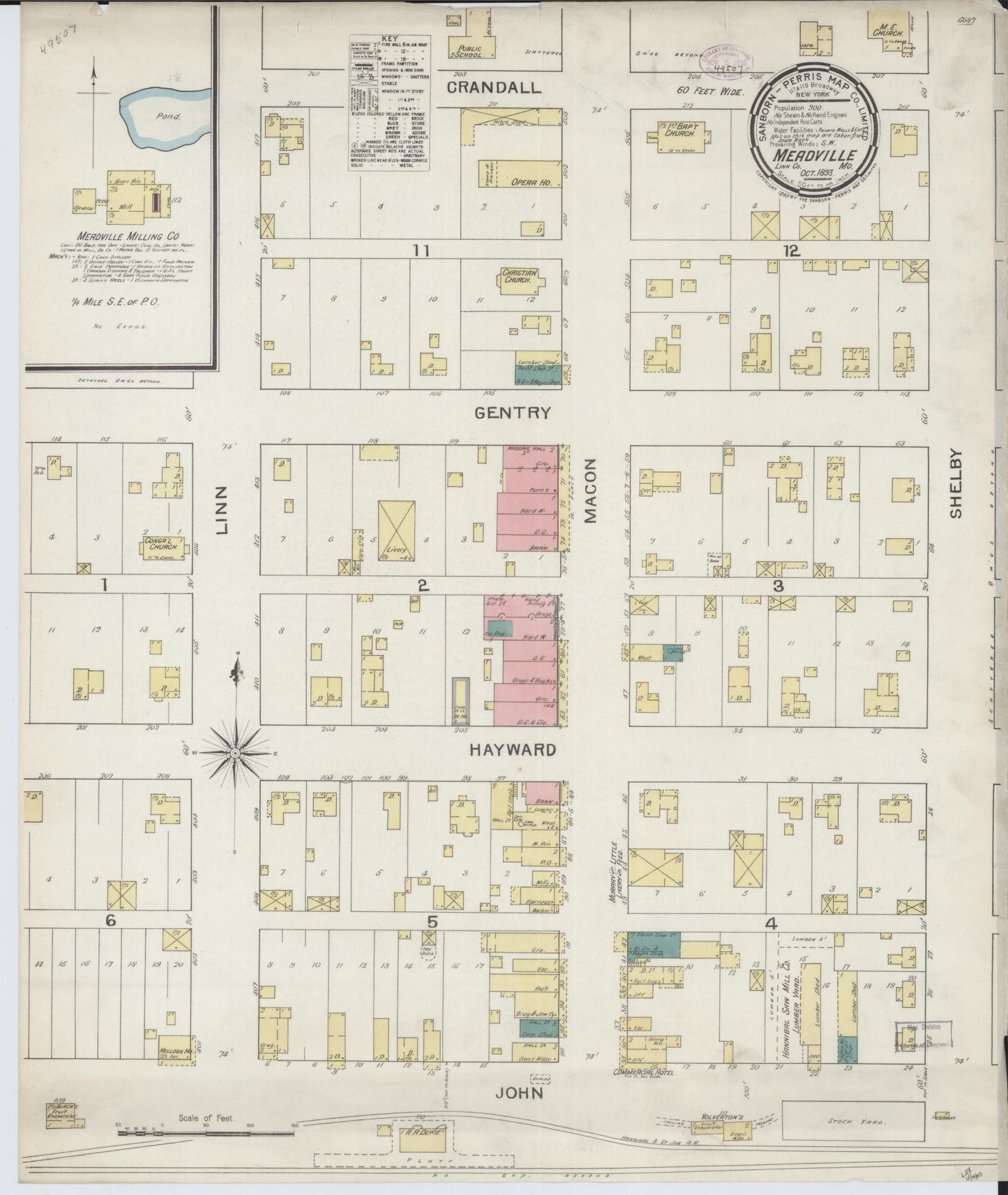 Sanborn Fire Insurance Map from Meadville, Linn County, Missouri (1893), Sheet #0001 - Historic Sanborn Fire Insurance Map Print, vintage old map wall art, antique decor, genealogy gift, Missouri Missouri map