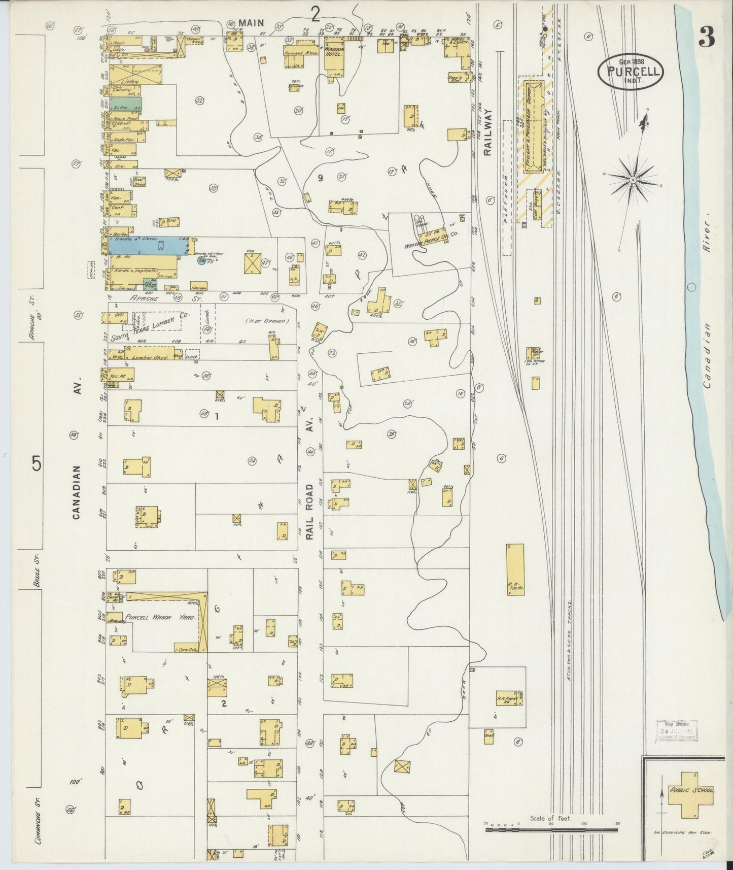 Sanborn Fire Insurance Map from Purcell, McClain County, Oklahoma (1898), Sheet #0003 - Historic Sanborn Fire Insurance Map Print, vintage old map wall art, antique decor, genealogy gift, Oklahoma Oklahoma map