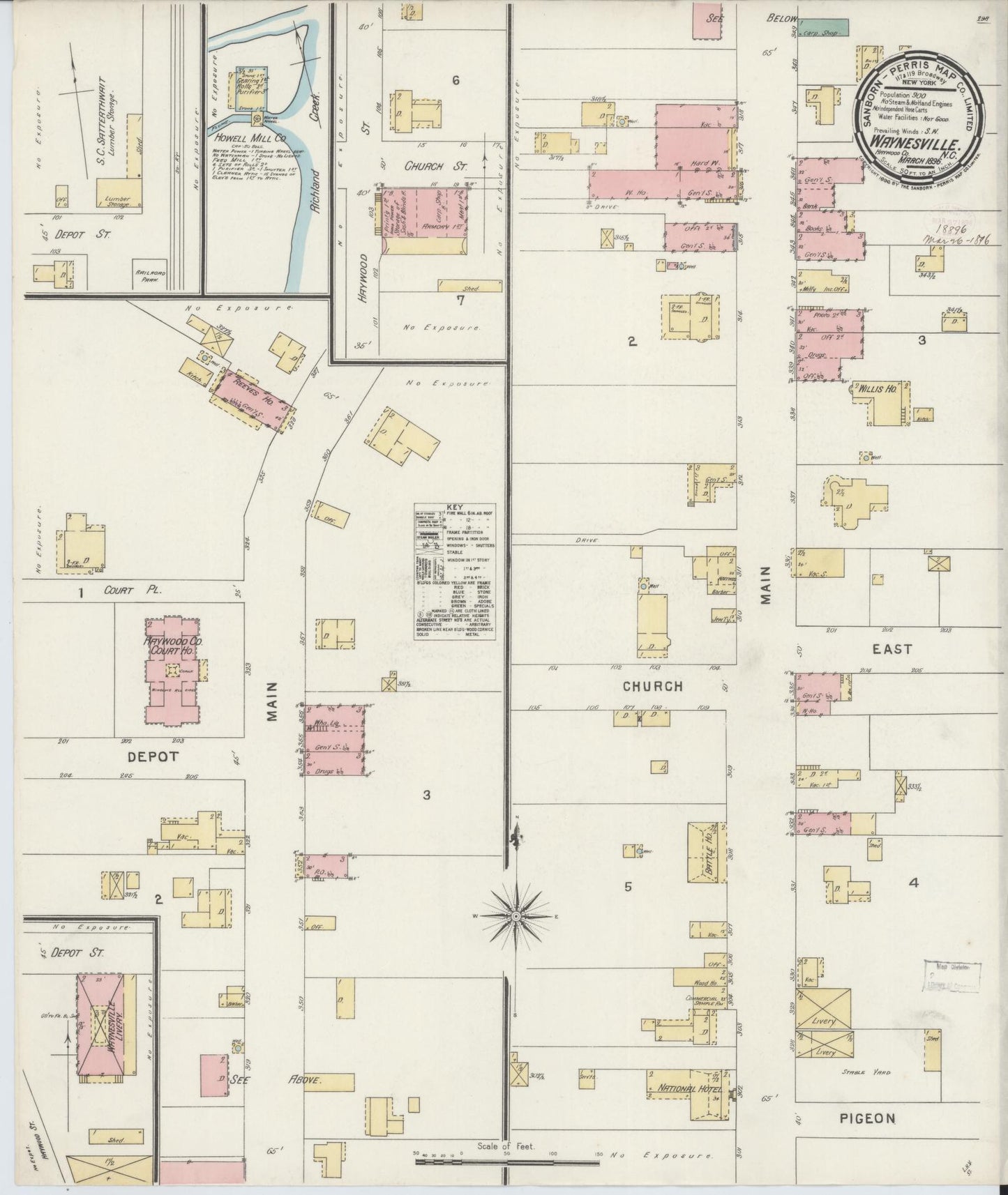 Sanborn Fire Insurance Map from Waynesville, Haywood County, North Carolina (1896), Sheet #0001 - Historic Sanborn Fire Insurance Map Print, vintage old map wall art, antique decor, genealogy gift, North Carolina North Carolina map