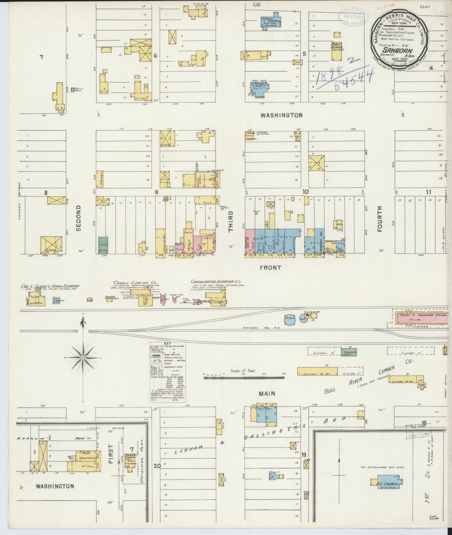 Sanborn Fire Insurance Map from Sanborn, Barnes County, North Dakota (1898), Sheet #0001 - Historic Sanborn Fire Insurance Map Print, vintage old map wall art, antique decor, genealogy gift, North Dakota North Dakota map
