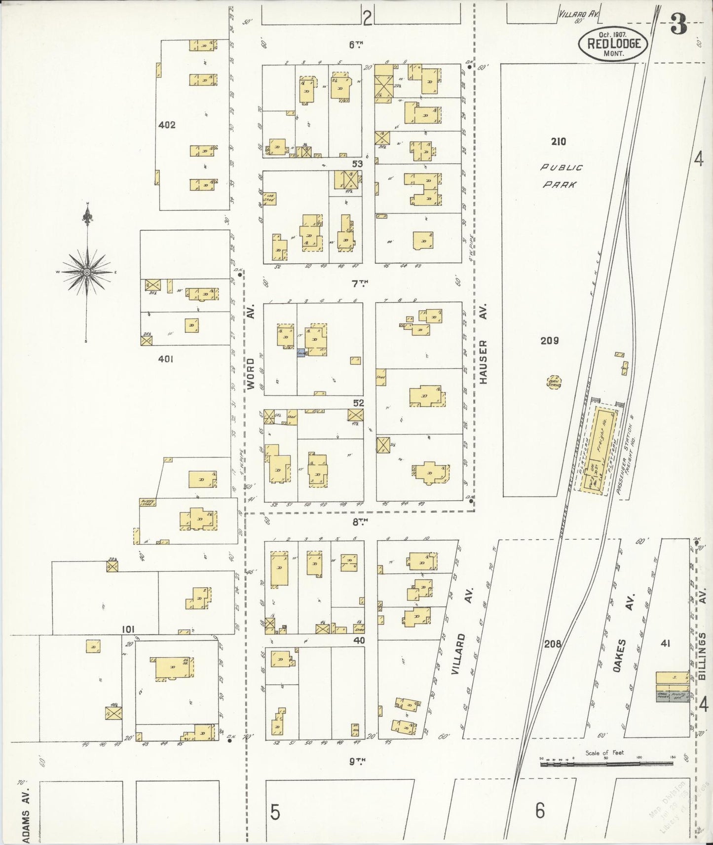 Sanborn Fire Insurance Map from Red Lodge, Carbon County, Montana (1907), Sheet #0003 - Historic Sanborn Fire Insurance Map Print, vintage old map wall art, antique decor, genealogy gift, Montana Montana map