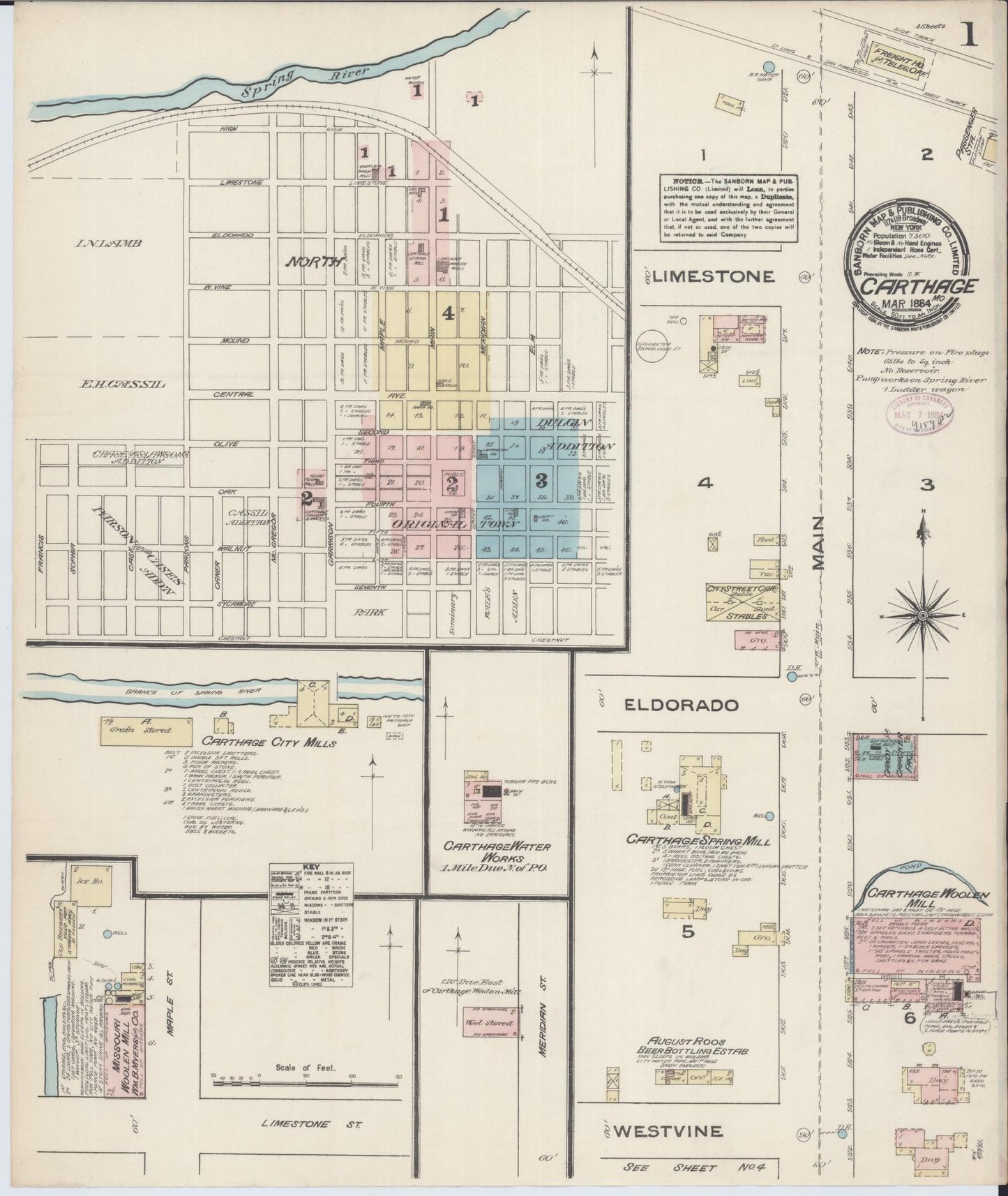 Sanborn Fire Insurance Map from Carthage, Jasper County, Missouri (1884), Sheet #0001 - Historic Sanborn Fire Insurance Map Print, vintage old map wall art, antique decor, genealogy gift, Missouri Missouri map