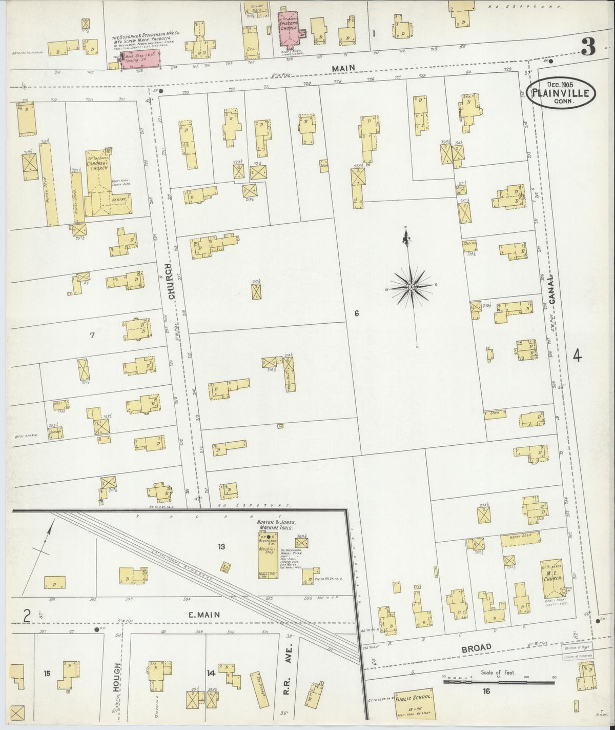 Sanborn Fire Insurance Map from Plainville, Hartford County, Connecticut (1905), Sheet #0003 - Historic Sanborn Fire Insurance Map Print, vintage old map wall art, antique decor, genealogy gift, Connecticut Connecticut map