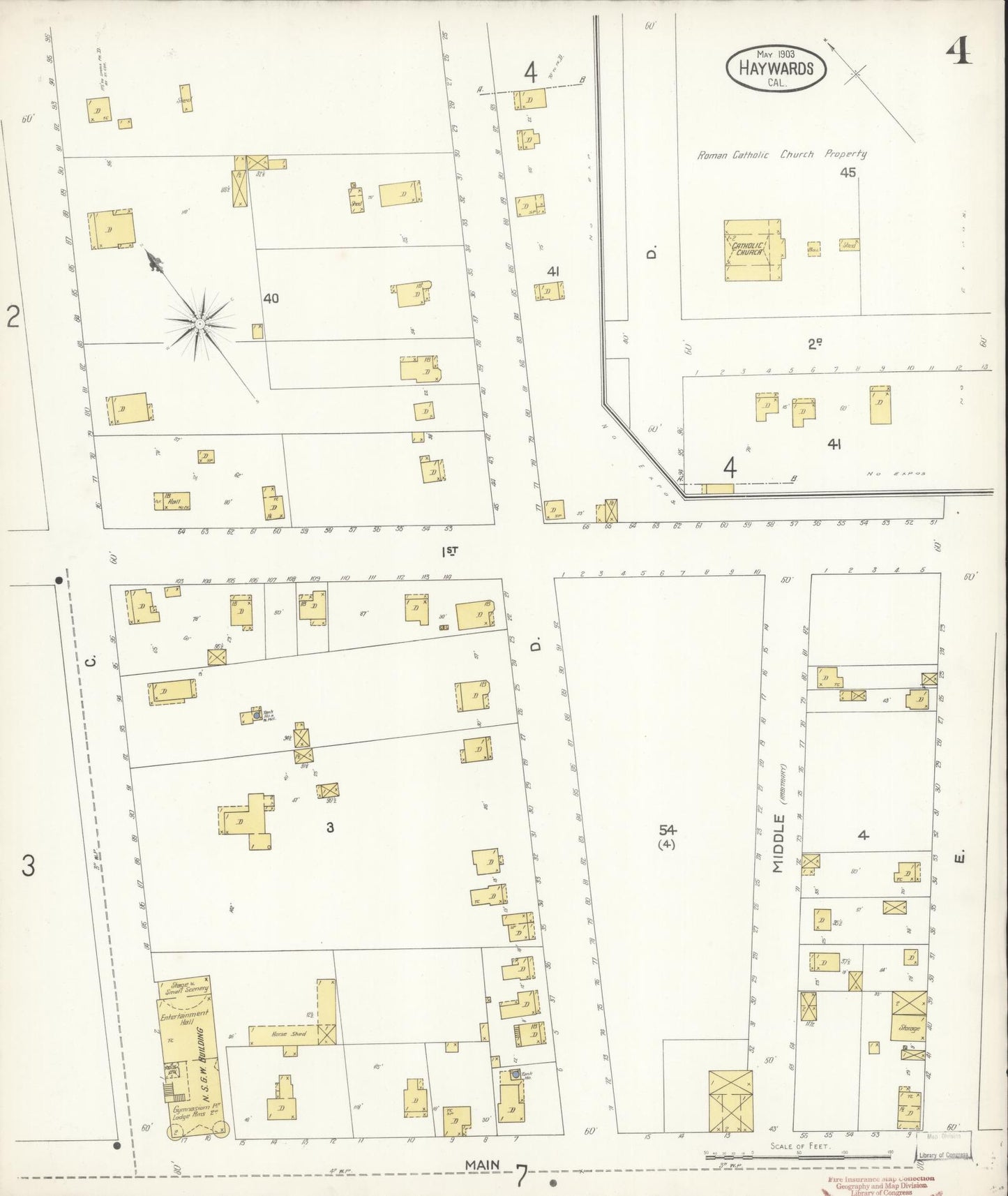 Sanborn Fire Insurance Map from Hayward, Alameda County, California (1903), Sheet #0004 - Historic Sanborn Fire Insurance Map Print, vintage old map wall art, antique decor, genealogy gift, California California map