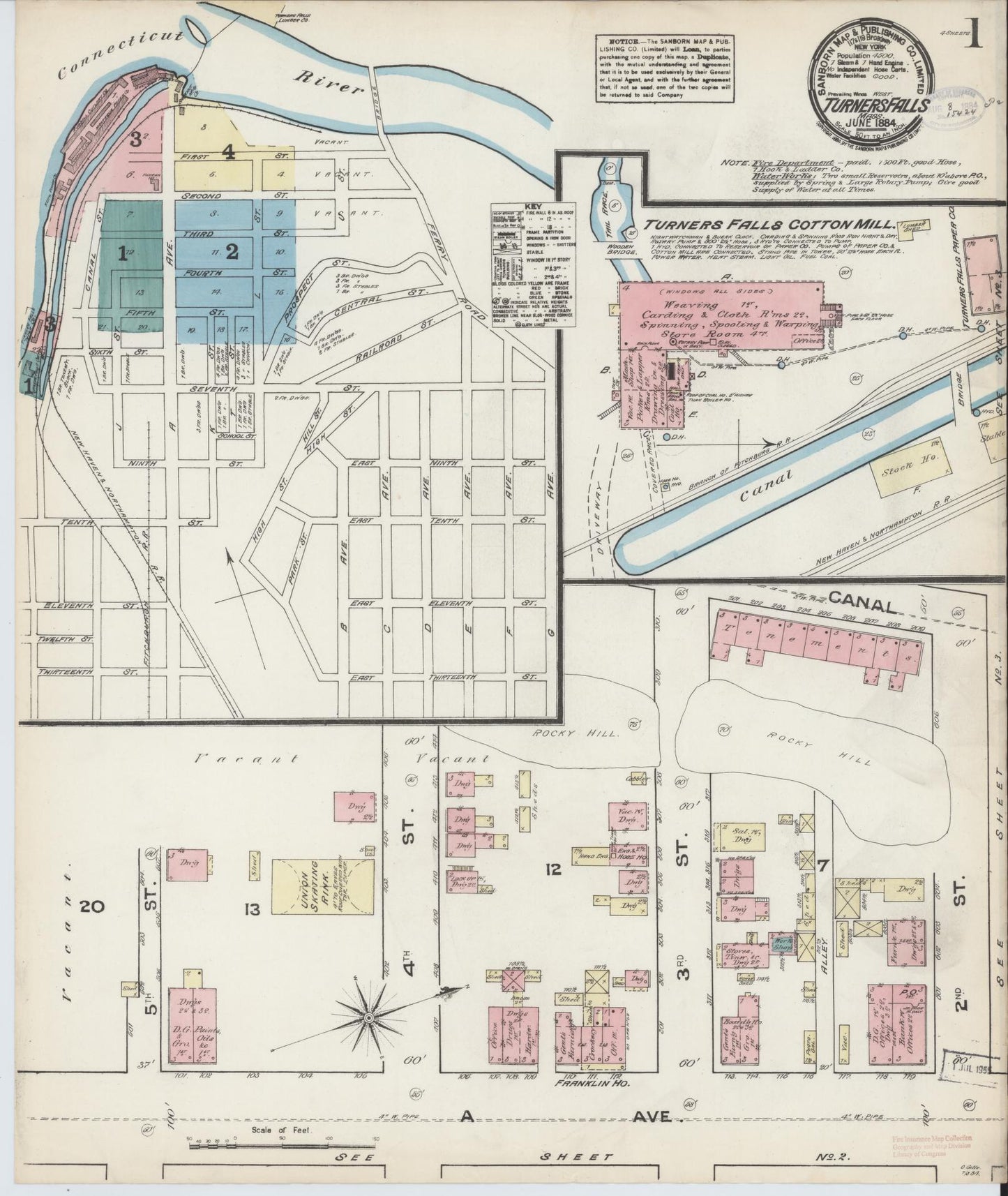 Sanborn Fire Insurance Map from Turners Falls, Franklin County, Massachusetts. (1884) – Historic Sanborn Fire Insurance Map Print