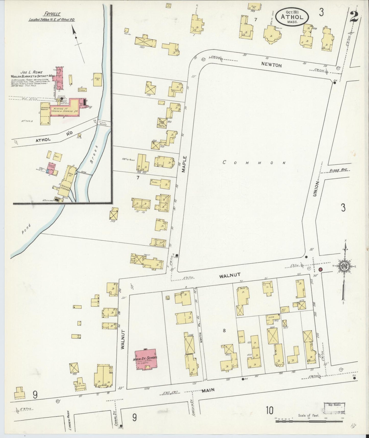 Sanborn Fire Insurance Map from Athol, Worcester County, Massachusetts (1911), Sheet #0002 - Historic Sanborn Fire Insurance Map Print, vintage old map wall art, antique decor, genealogy gift, Massachusetts Massachusetts map