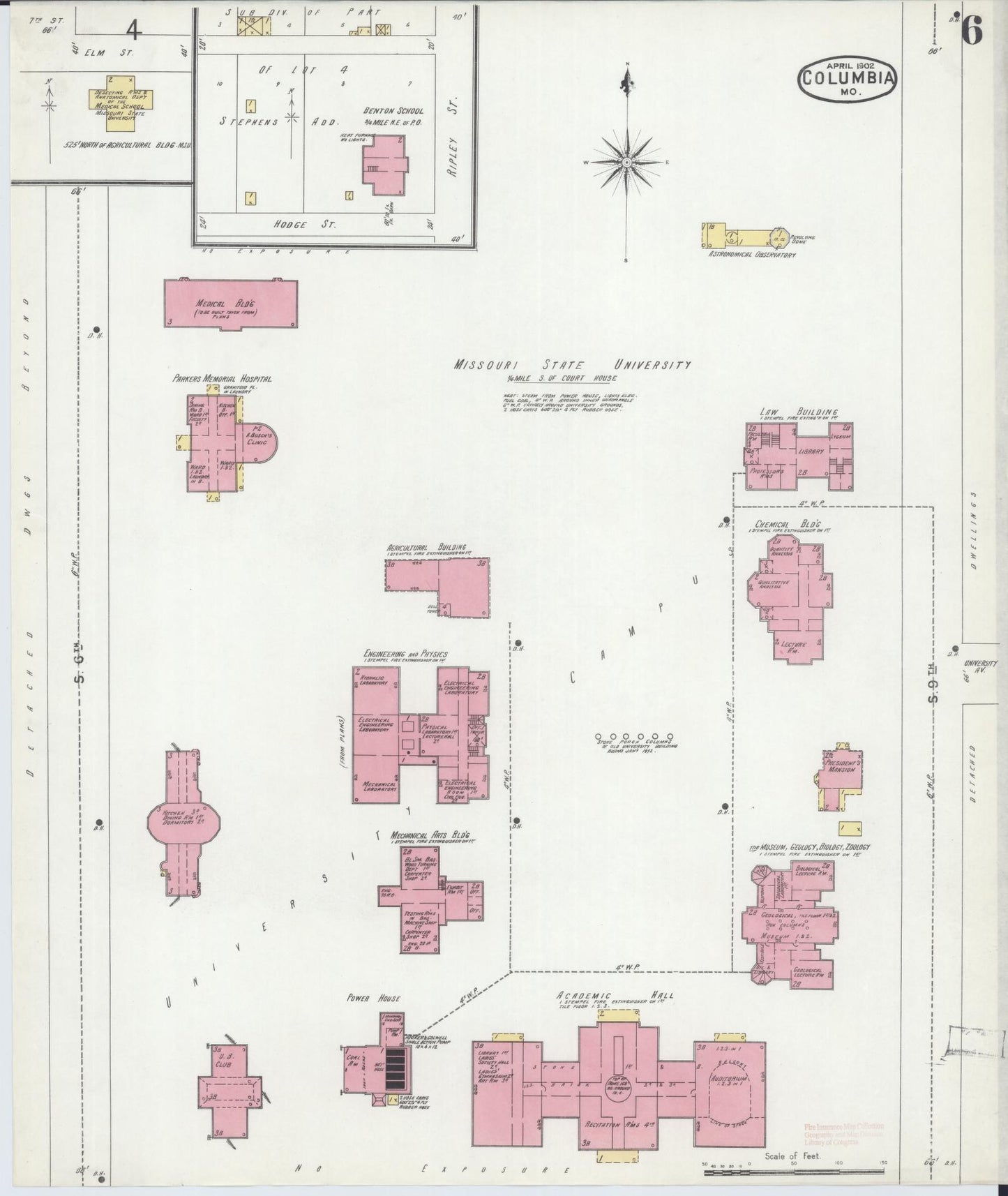 Sanborn Fire Insurance Map from Columbia, Boone County, Missouri (1902), Sheet #0006 - Complete Map Set gallery image, historic Sanborn map, vintage wall art, Missouri Missouri