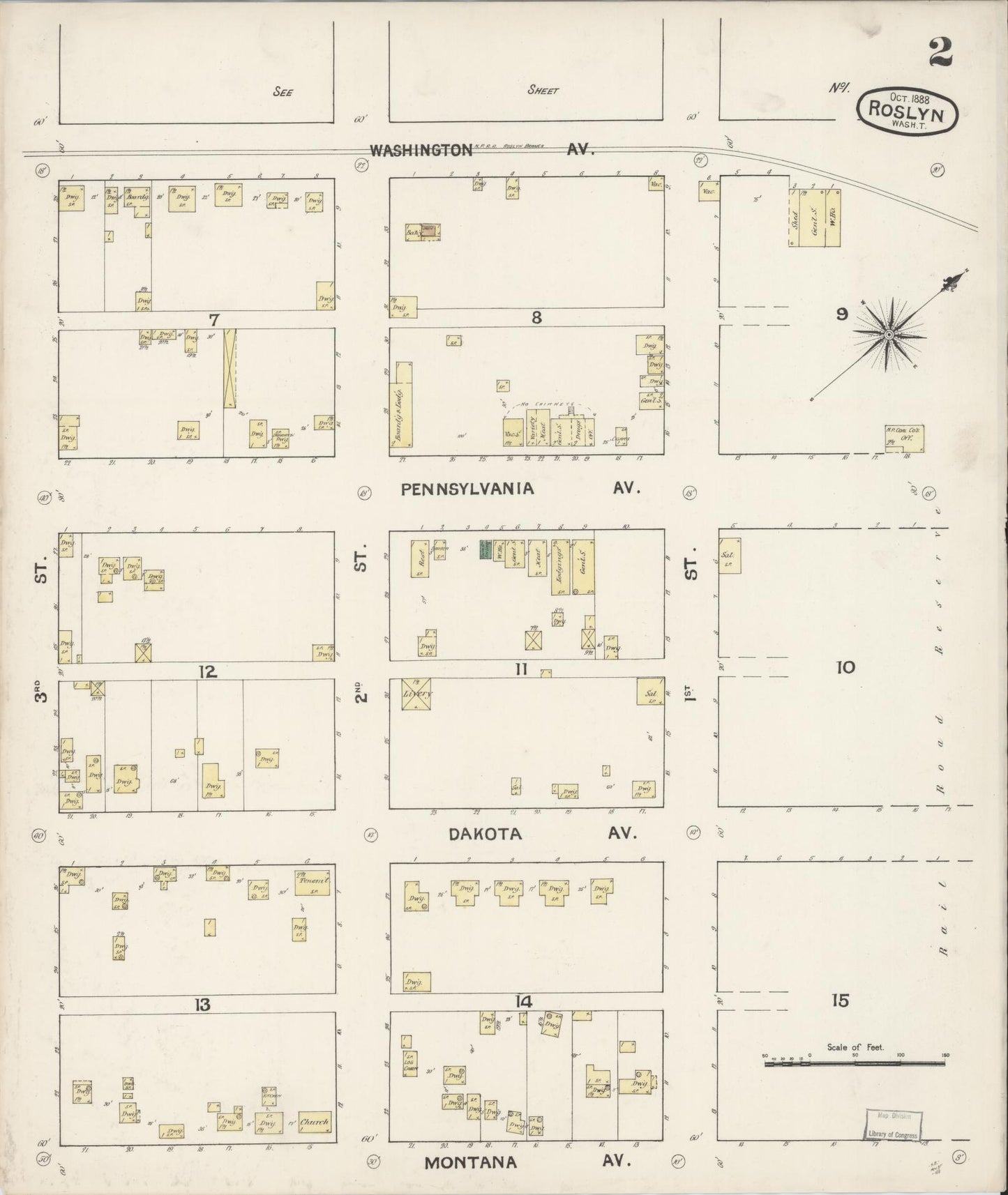 Sanborn Fire Insurance Map from Roslyn, Kittitas County, Washington (1888), Sheet #0002 - Complete Map Set gallery image, historic Sanborn map, vintage wall art, Washington Washington