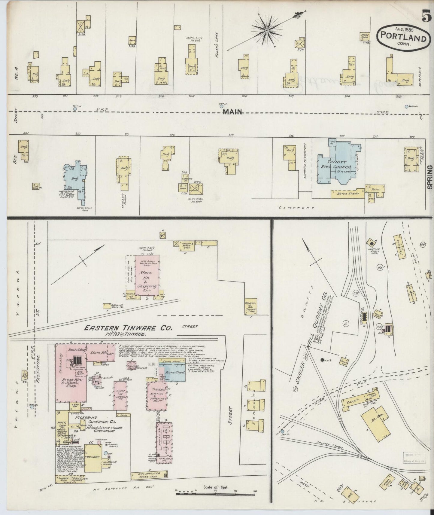 Sanborn Fire Insurance Map from Portland, Middlesex County, Connecticut (1889), Sheet #0005 - Complete Map Set gallery image, historic Sanborn map, vintage wall art, Connecticut Connecticut
