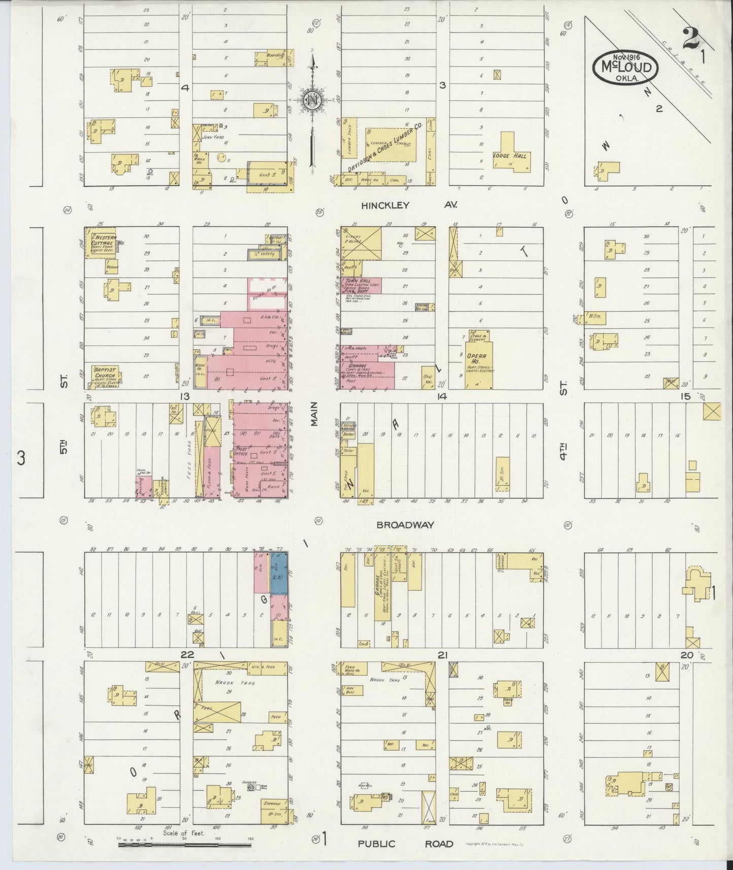 Sanborn Fire Insurance Map from McLoud, Pottawatomie County, Oklahoma (1916), Sheet #0002 - Historic Sanborn Fire Insurance Map Print, vintage old map wall art, antique decor, genealogy gift, Oklahoma Oklahoma map