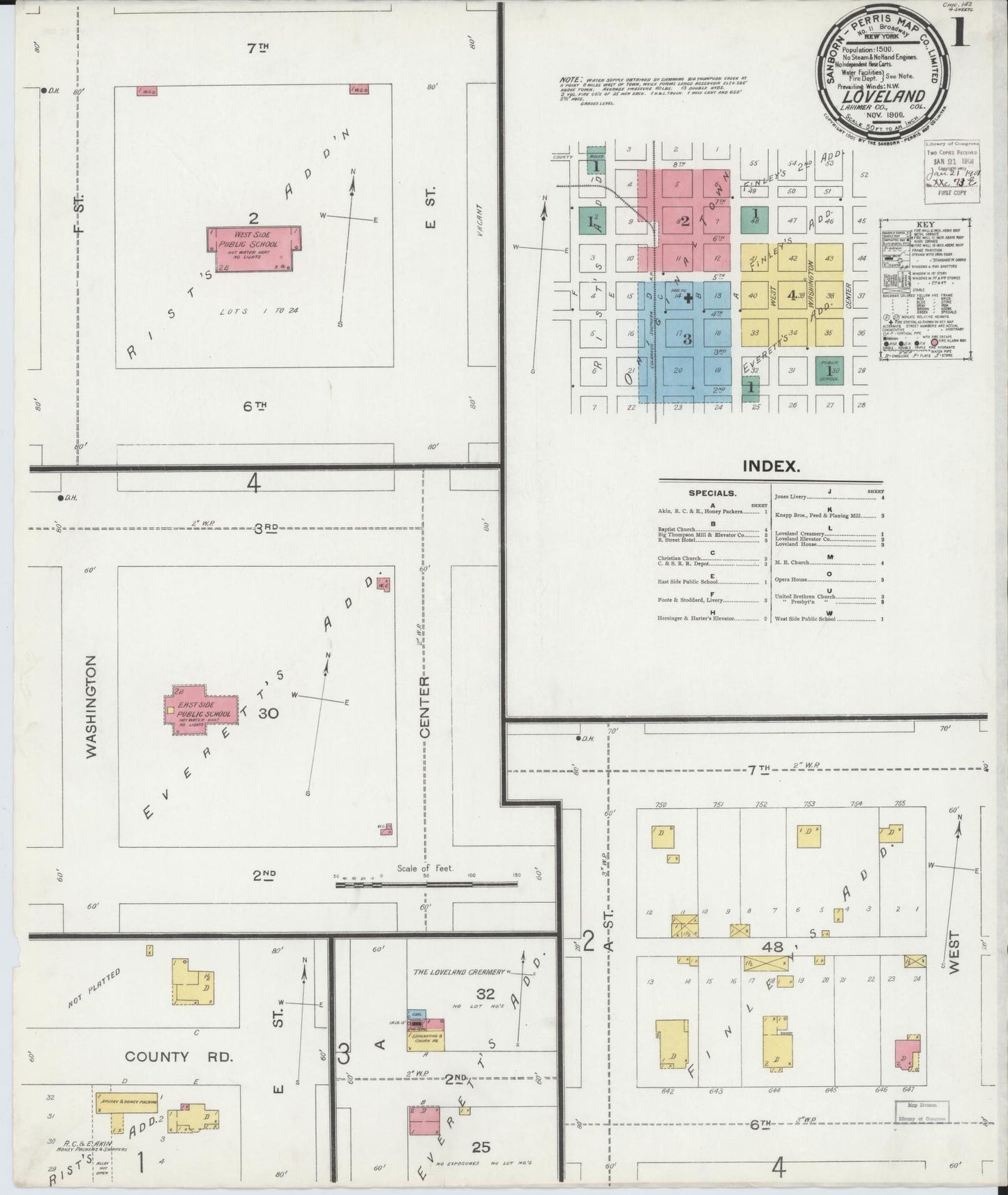 Sanborn Fire Insurance Map from Loveland, Larimer County, Colorado (1900), Sheet #0001 - Historic Sanborn Fire Insurance Map Print, vintage old map wall art, antique decor, genealogy gift, Colorado Colorado map