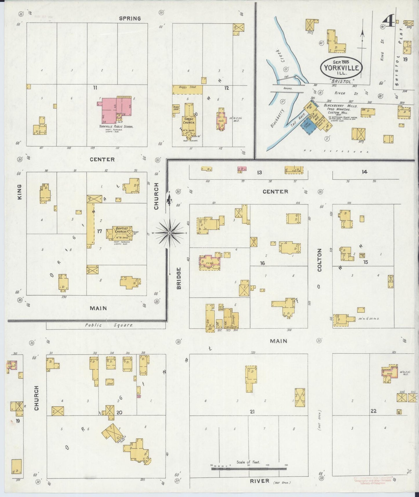 Sanborn Fire Insurance Map from Yorkville, Kendall County, Illinois (1905), Sheet #0004 - Complete Map Set gallery image, historic Sanborn map, vintage wall art, Illinois Illinois
