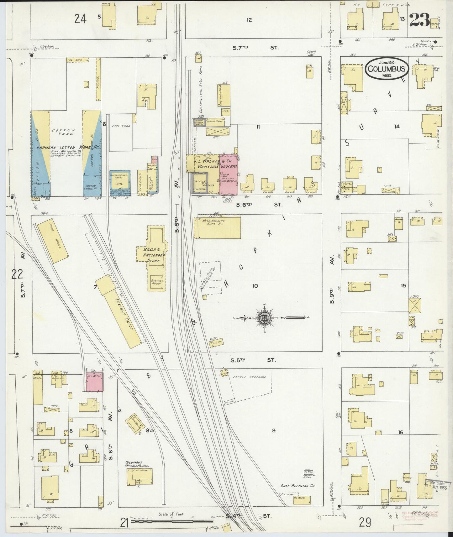 Sanborn Fire Insurance Map from Columbus, Lowndes County, Mississippi (1910), Sheet #0023 - Historic Sanborn Fire Insurance Map Print, vintage old map wall art, antique decor, genealogy gift, Mississippi Mississippi map