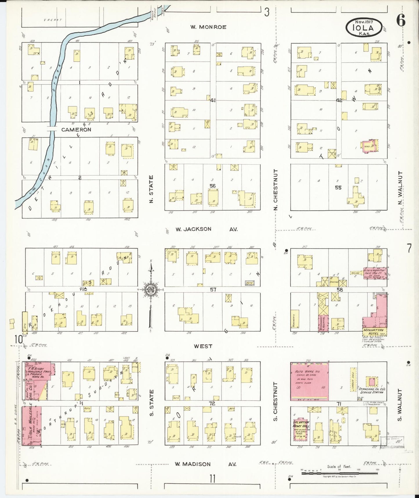 Sanborn Fire Insurance Map from Iola, Allen County, Kansas (1917), Sheet #0006 - Historic Sanborn Fire Insurance Map Print, vintage old map wall art, antique decor, genealogy gift, Kansas Kansas map