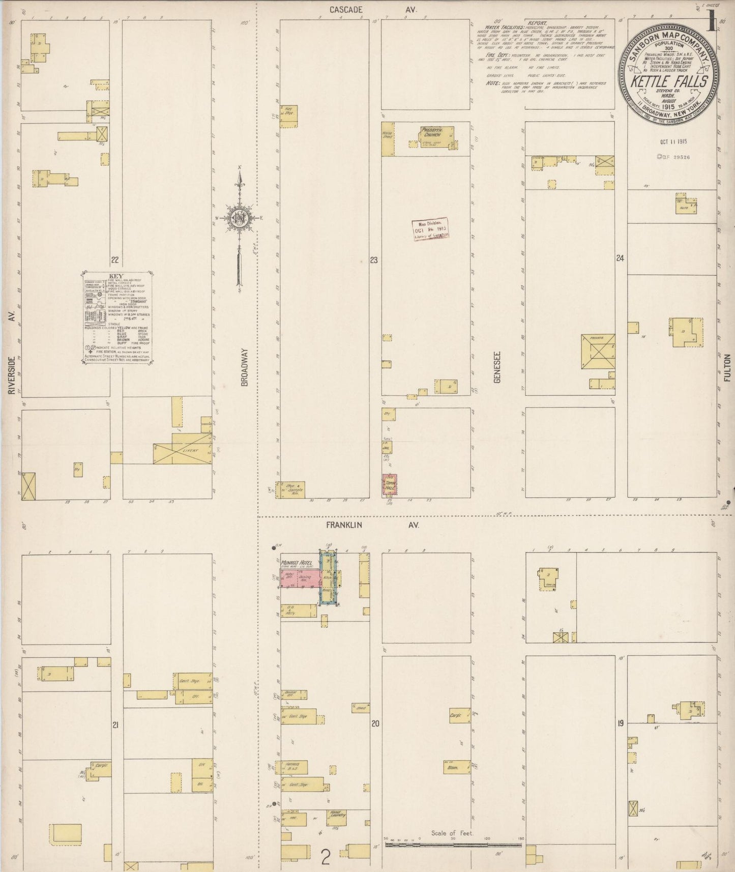 Sanborn Fire Insurance Map from Kettle Falls, Stevens County, Washington (1915), Sheet #0001 - Historic Sanborn Fire Insurance Map Print, vintage old map wall art, antique decor, genealogy gift, Washington Washington map