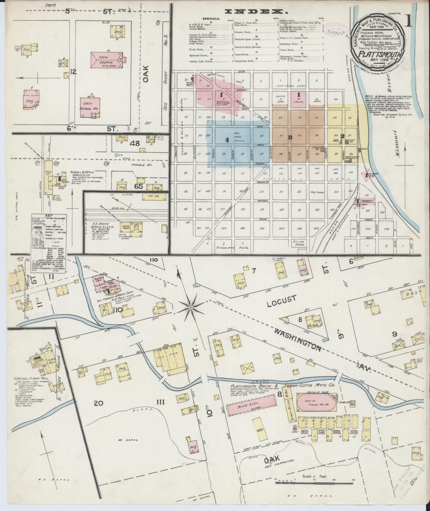 Sanborn Fire Insurance Map from Plattsmouth, Cass County, Nebraska (1888), Sheet #0001 - Historic Sanborn Fire Insurance Map Print, vintage old map wall art, antique decor, genealogy gift, Nebraska Nebraska map