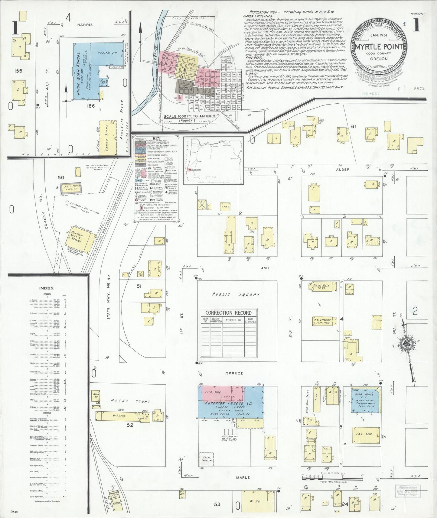 Sanborn Fire Insurance Map from Myrtle Point, Coos County, Oregon (1951), Sheet #0001 - Historic Sanborn Fire Insurance Map Print, vintage old map wall art, antique decor, genealogy gift, Oregon Oregon map