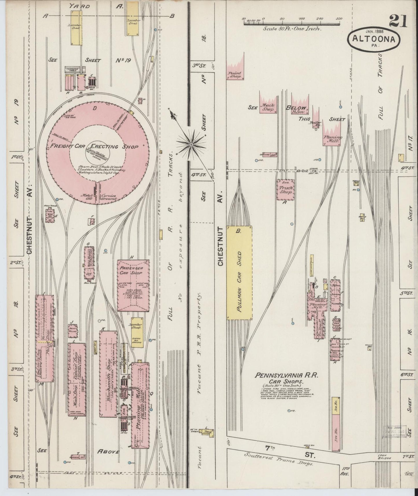 Sanborn Fire Insurance Map from Altoona, Blair County, Pennsylvania (1888), Sheet #0021 - Historic Sanborn Fire Insurance Map Print, vintage old map wall art, antique decor, genealogy gift, Pennsylvania Pennsylvania map