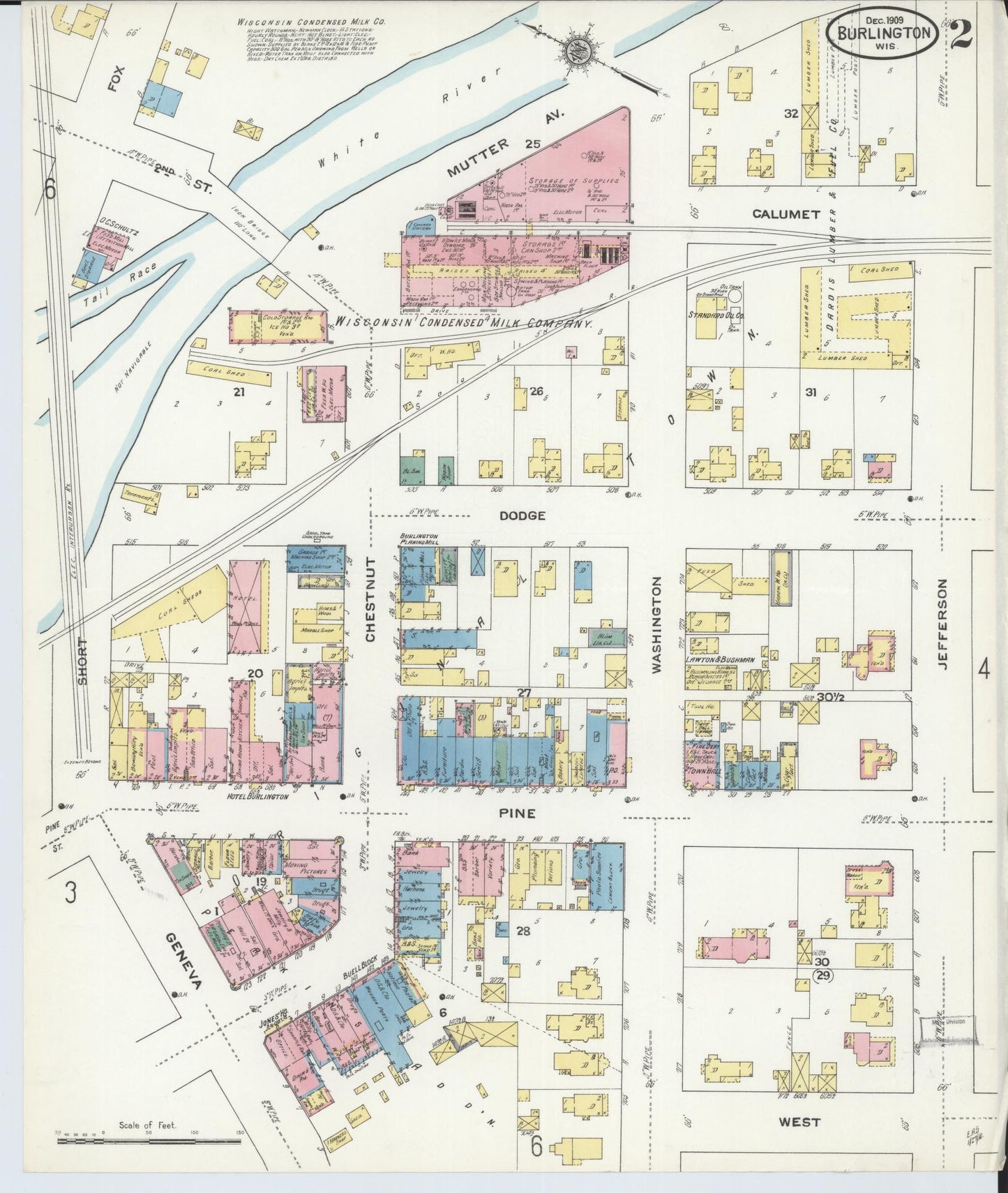 Sanborn Fire Insurance Map from Burlington, Racine County, Wisconsin (1909), Sheet #0002 - Historic Sanborn Fire Insurance Map Print, vintage old map wall art, antique decor, genealogy gift, Wisconsin Wisconsin map