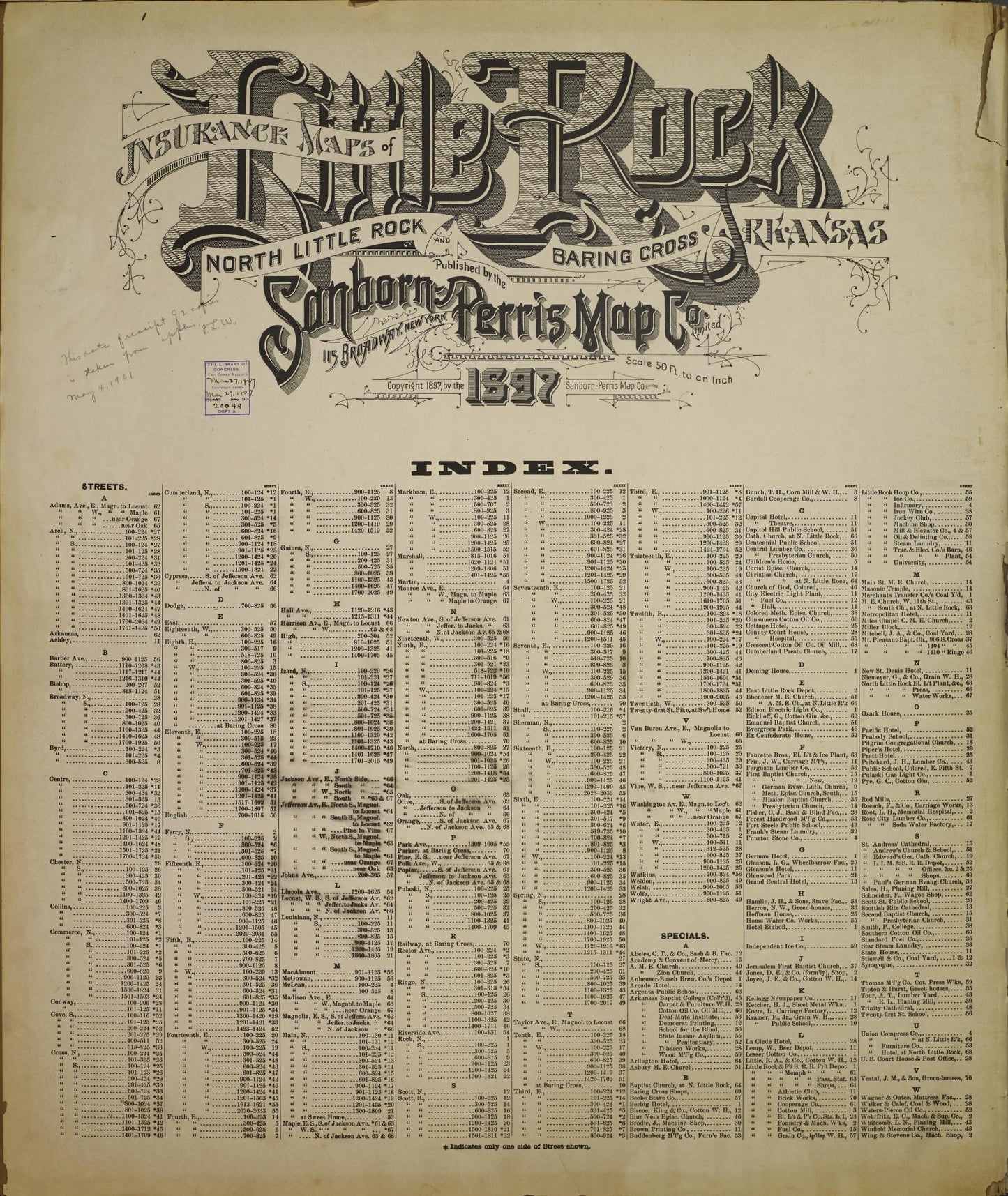 Sanborn Fire Insurance Map from Little Rock, Pulaski County, Arkansas (1897), Sheet #0001 - Historic Sanborn Fire Insurance Map Print, vintage old map wall art, antique decor, genealogy gift, Arkansas Arkansas map