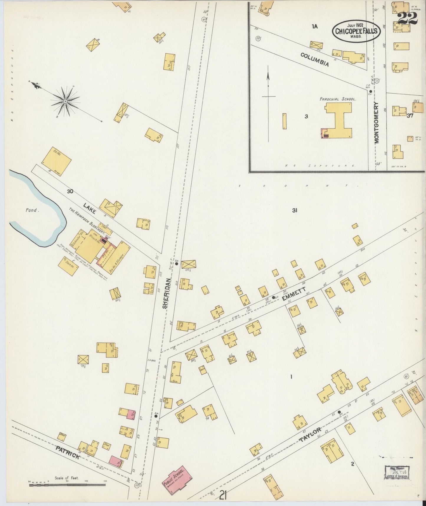 Sanborn Fire Insurance Map from Chicopee, Hampden County, Massachusetts (1902), Sheet #0022 - Historic Sanborn Fire Insurance Map Print, vintage old map wall art, antique decor, genealogy gift, Massachusetts Massachusetts map