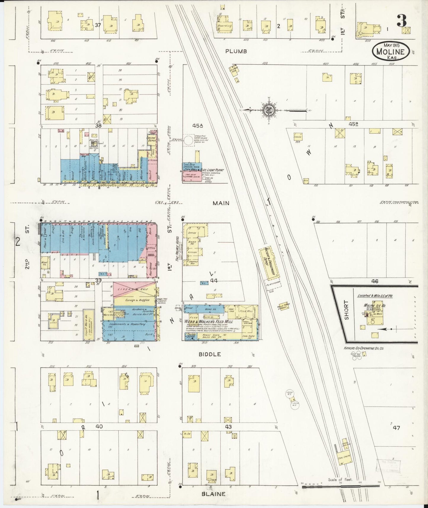 Sanborn Fire Insurance Map from Moline, Elk County, Kansas (1915), Sheet #0003 - Historic Sanborn Fire Insurance Map Print, vintage old map wall art, antique decor, genealogy gift, Kansas Kansas map