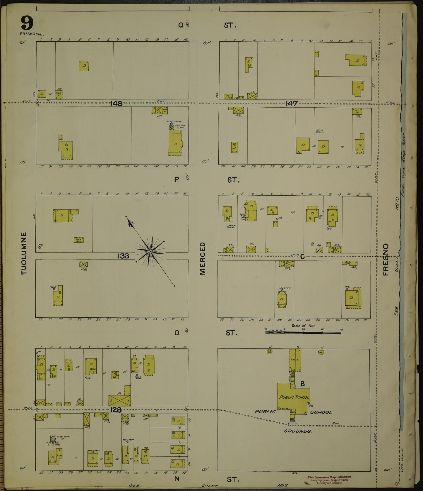 Sanborn Fire Insurance Map from Fresno, Fresno County, California (1888), Sheet #0009 - Historic Sanborn Fire Insurance Map Print, vintage old map wall art, antique decor, genealogy gift, California California map