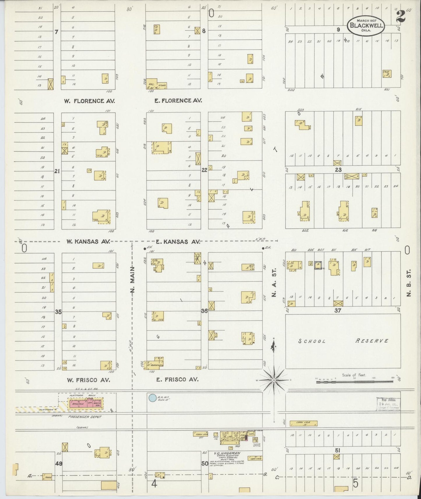 Sanborn Fire Insurance Map from Blackwell, Kay County, Oklahoma (1907), Sheet #0002 - Historic Sanborn Fire Insurance Map Print, vintage old map wall art, antique decor, genealogy gift, Oklahoma Oklahoma map