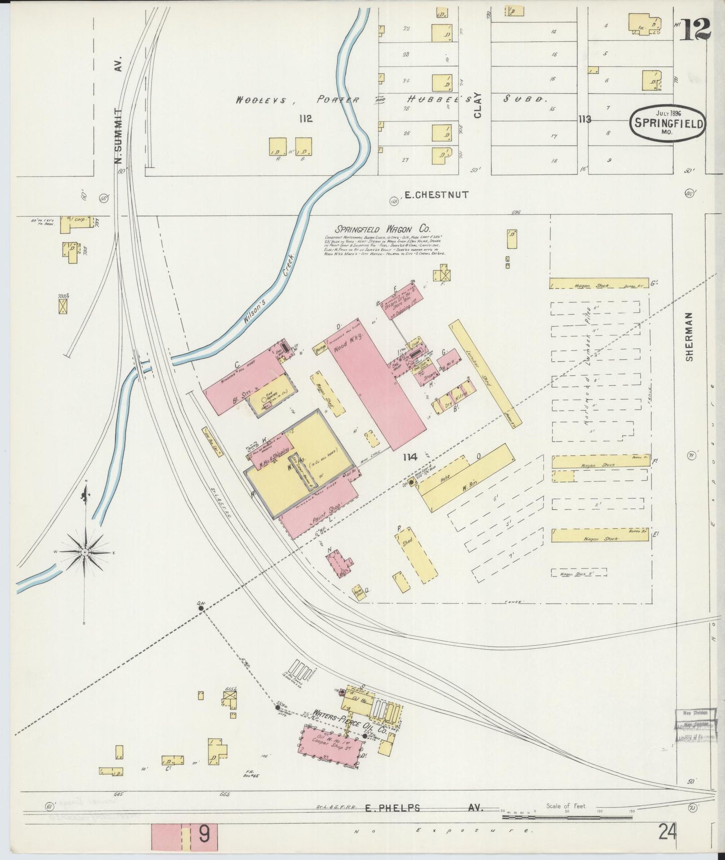 Sanborn Fire Insurance Map from Springfield, Greene County, Missouri (1896), Sheet #0012 - Historic Sanborn Fire Insurance Map Print, vintage old map wall art, antique decor, genealogy gift, Missouri Missouri map