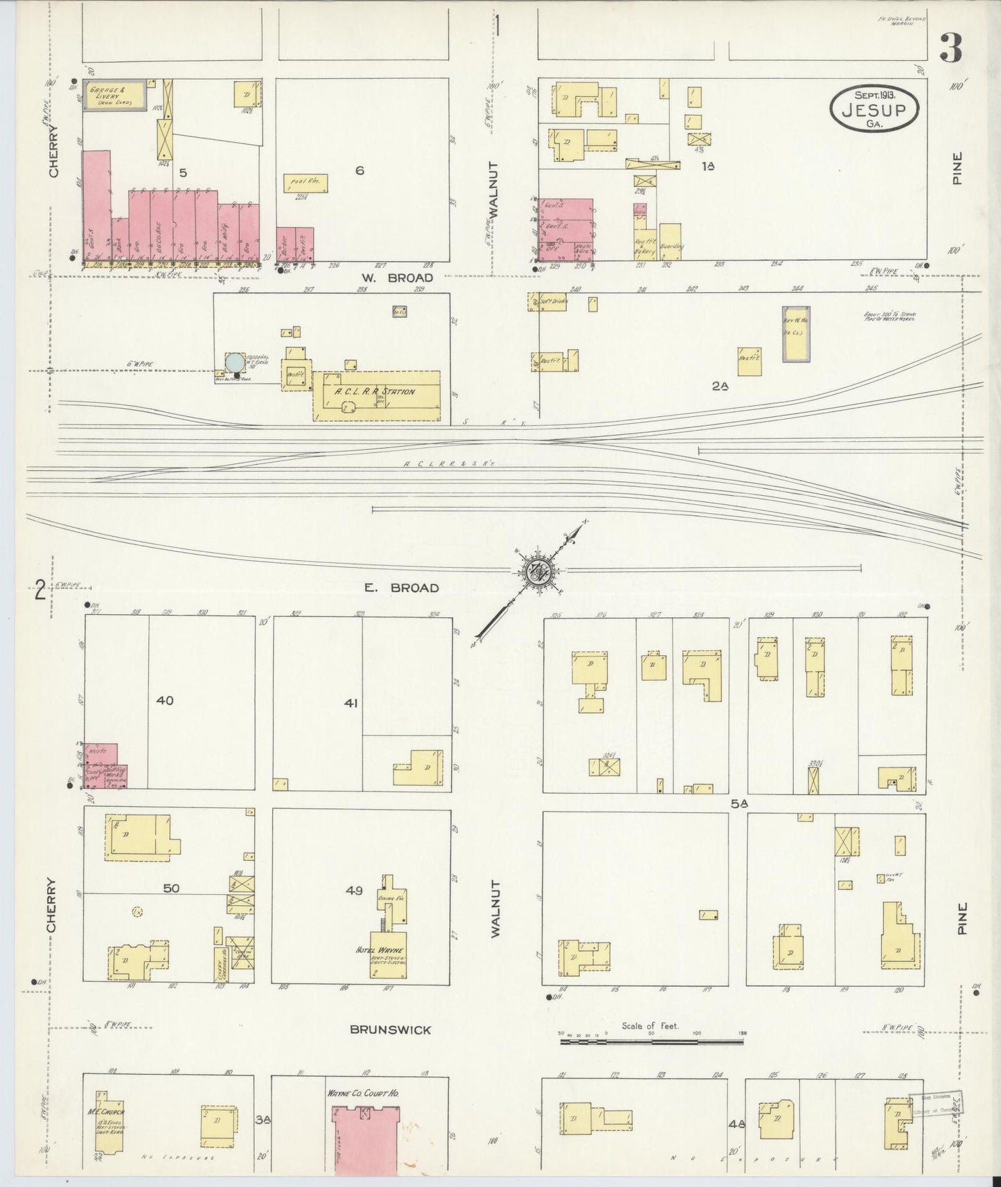 Sanborn Fire Insurance Map from Jesup, Wayne County, Georgia (1913), Sheet #0003 - Complete Map Set gallery image, historic Sanborn map, vintage wall art, Georgia Georgia