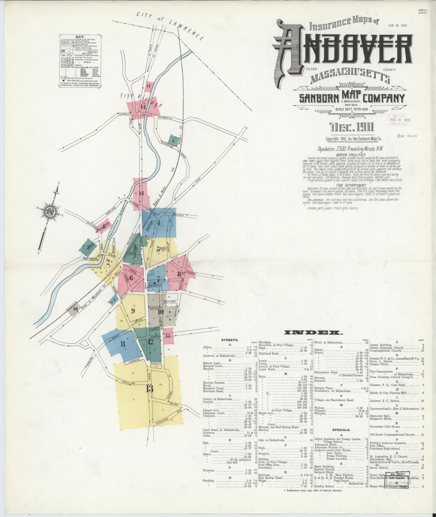 Sanborn Fire Insurance Map from Andover, Essex County, Massachusetts (1911), Sheet #0001 - Historic Sanborn Fire Insurance Map Print, vintage old map wall art, antique decor, genealogy gift, Massachusetts Massachusetts map