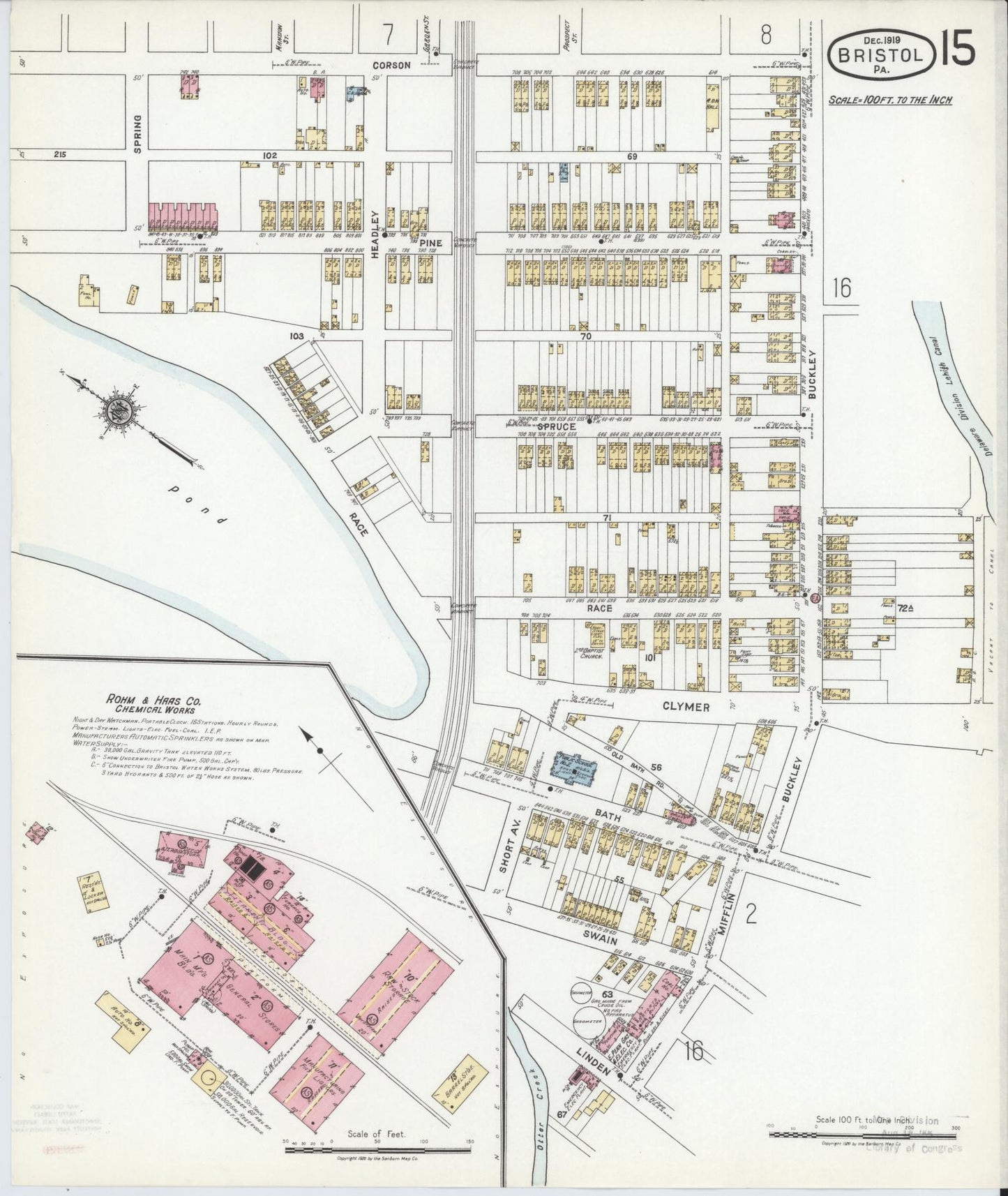 Sanborn Fire Insurance Map from Bristol, Bucks County, Pennsylvania (1927), Sheet #0015 - Historic Sanborn Fire Insurance Map Print, vintage old map wall art, antique decor, genealogy gift, Pennsylvania Pennsylvania map