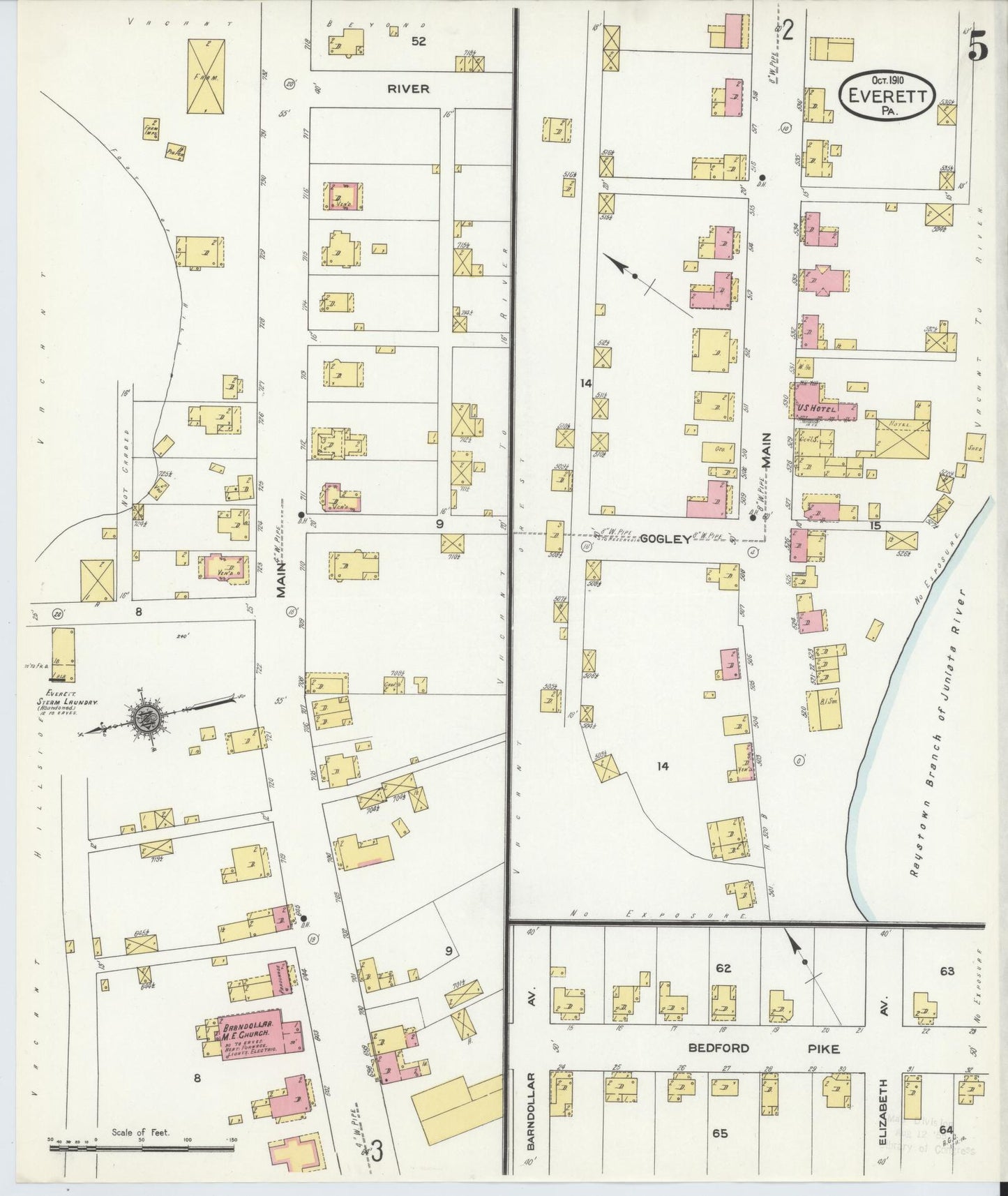 Sanborn Fire Insurance Map from Everett, Bedford County, Pennsylvania (1910), Sheet #0005 - Historic Sanborn Fire Insurance Map Print, vintage old map wall art, antique decor, genealogy gift, Pennsylvania Pennsylvania map