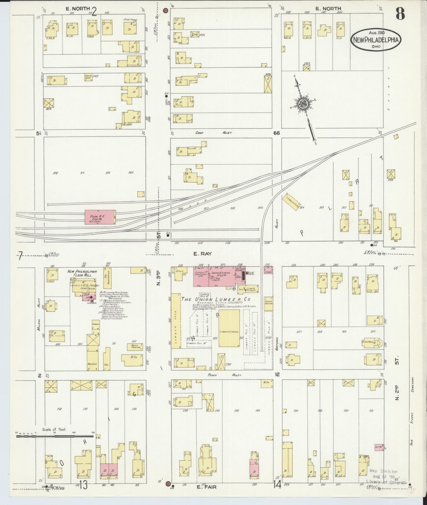 Sanborn Fire Insurance Map from New Philadelphia, Tuscarawas County, Ohio (1910), Sheet #0008 - Historic Sanborn Fire Insurance Map Print, vintage old map wall art, antique decor, genealogy gift, Ohio Ohio map