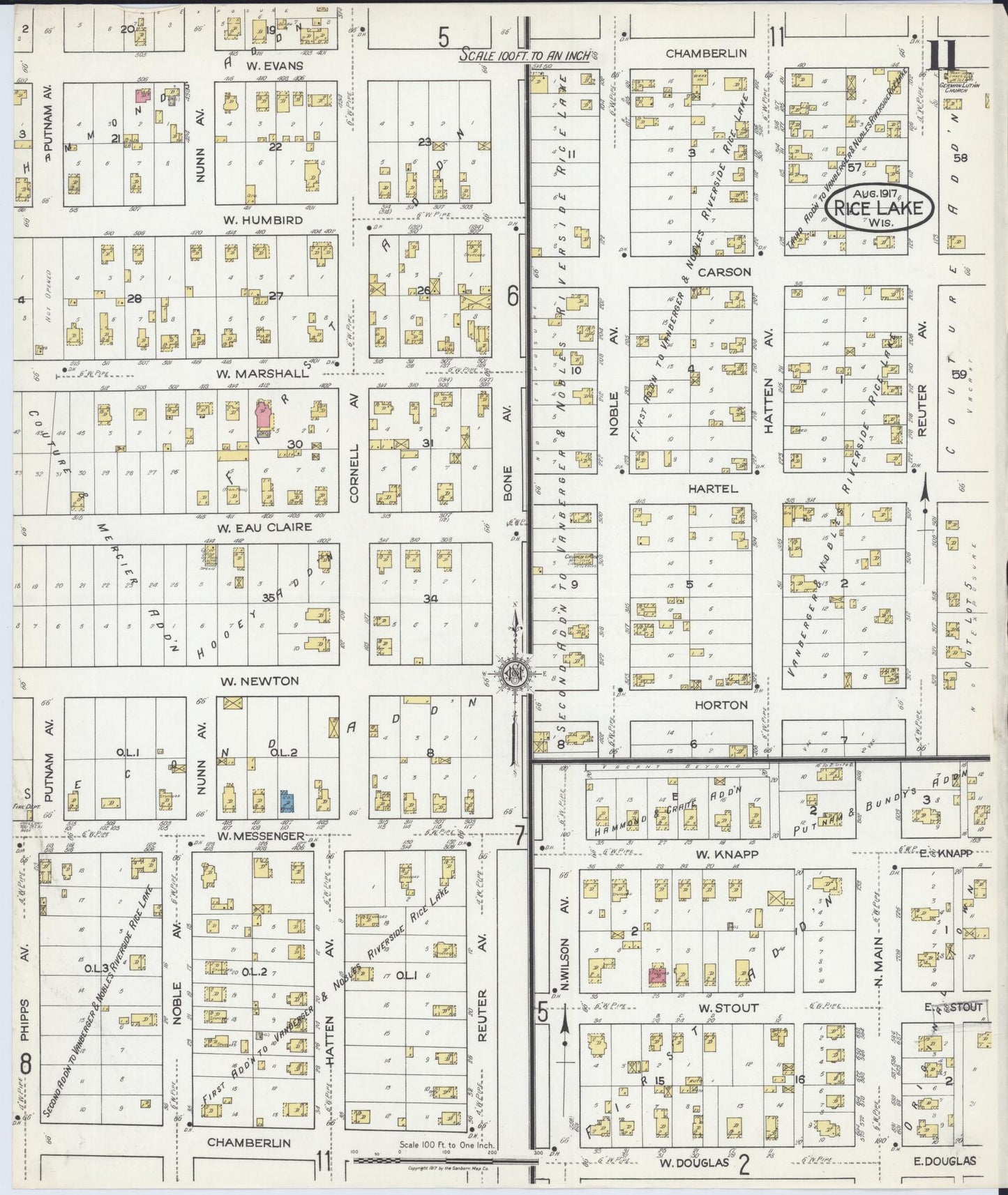 Sanborn Fire Insurance Map from Rice Lake, Barron County, Wisconsin (1917), Sheet #0011 - Complete Map Set gallery image, historic Sanborn map, vintage wall art, Wisconsin Wisconsin