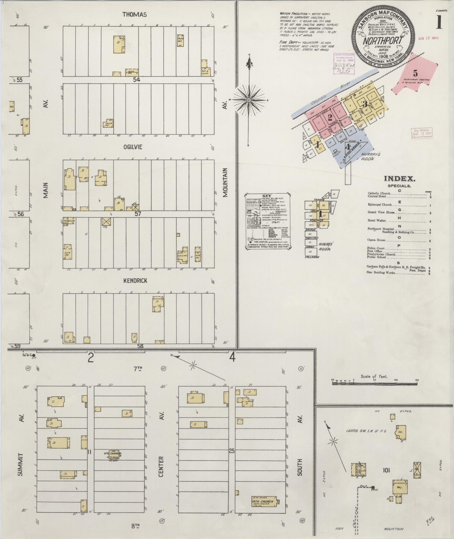 Sanborn Fire Insurance Map from Northport, Stevens County, Washington (1908), Sheet #0001 - Historic Sanborn Fire Insurance Map Print, vintage old map wall art, antique decor, genealogy gift, Washington Washington map
