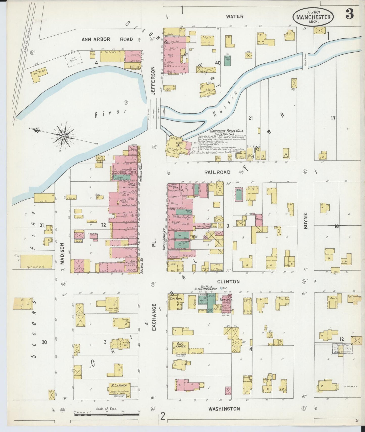 Sanborn Fire Insurance Map from Manchester, Washtenaw County, Michigan (1899), Sheet #0003 - Complete Map Set gallery image, historic Sanborn map, vintage wall art, Michigan Michigan