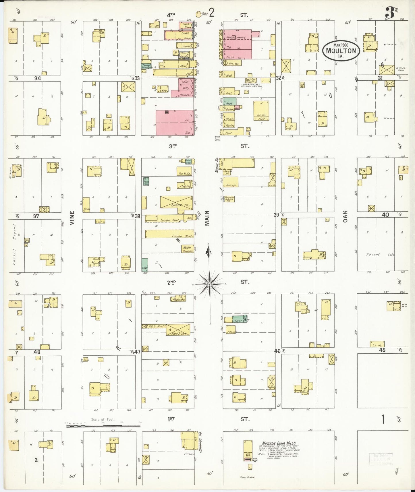 Sanborn Fire Insurance Map from Moulton, Appanoose County, Iowa (1900), Sheet #0003 - Historic Sanborn Fire Insurance Map Print