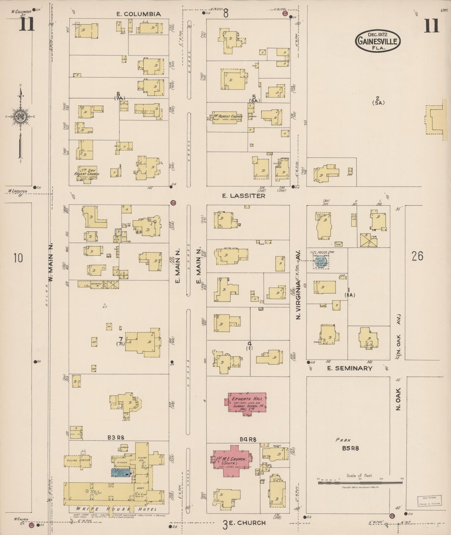 Sanborn Fire Insurance Map from Gainesville, Alachua County, Florida (1922), Sheet #0011 - Historic Sanborn Fire Insurance Map Print, vintage old map wall art, antique decor, genealogy gift, Florida Florida map