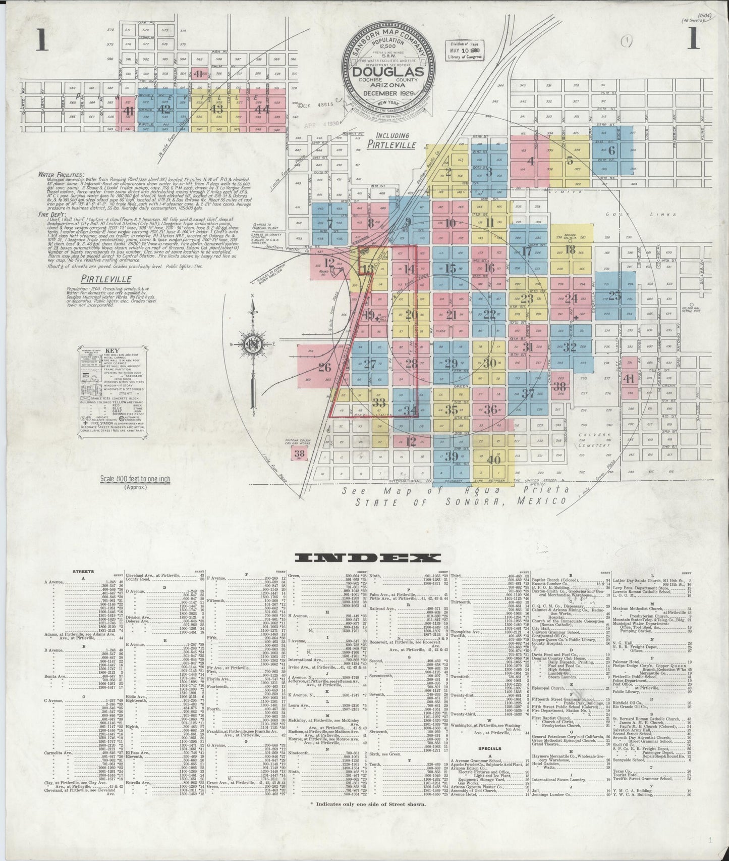 Sanborn Fire Insurance Map from Douglas, Cochise County, Arizona (1929), Sheet #0001 - Historic Sanborn Fire Insurance Map Print, vintage old map wall art, antique decor, genealogy gift, Arizona Arizona map