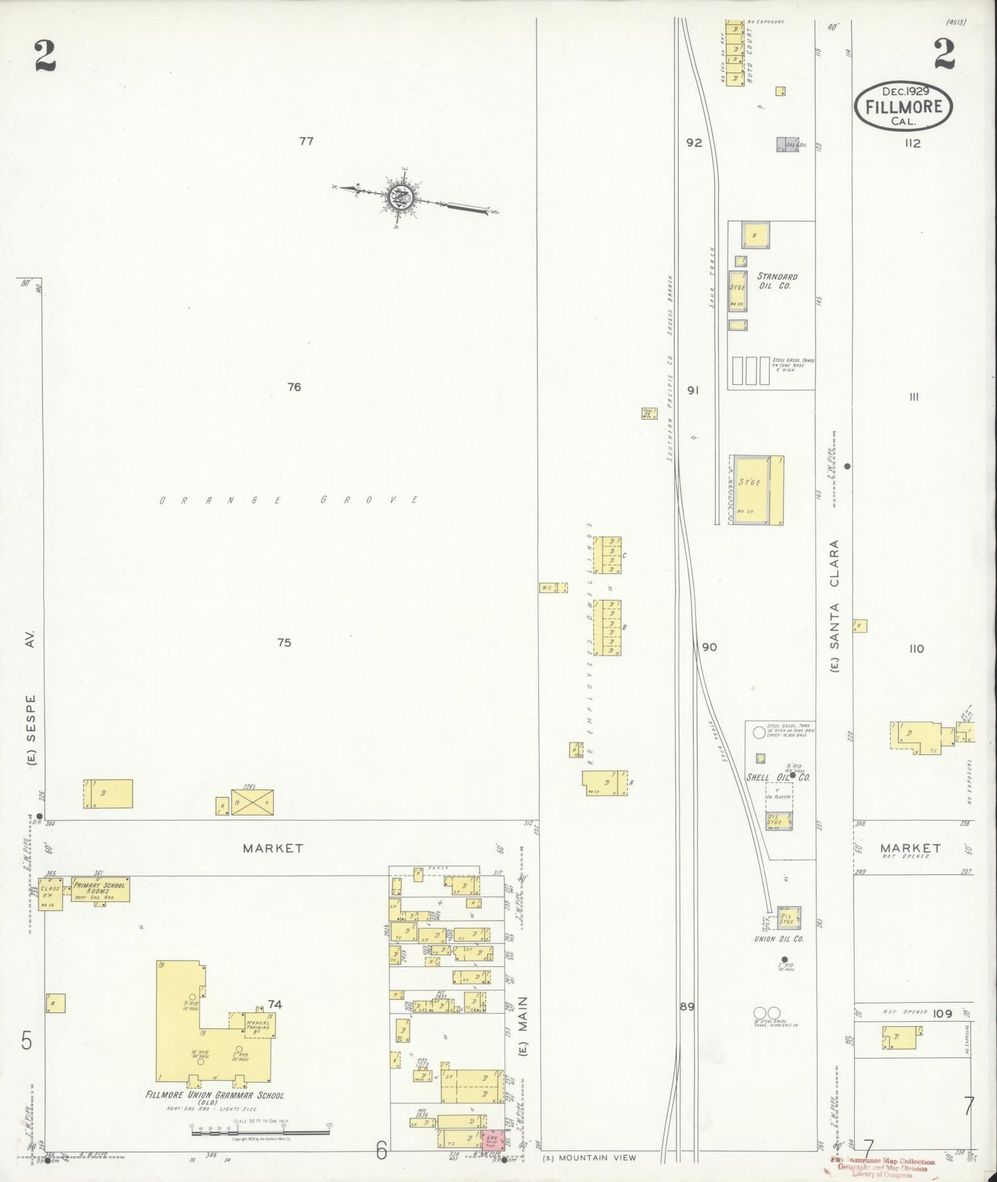 Sanborn Fire Insurance Map from Fillmore, Ventura County, California (1929), Sheet #0002 - Historic Sanborn Fire Insurance Map Print, vintage old map wall art, antique decor, genealogy gift, California California map